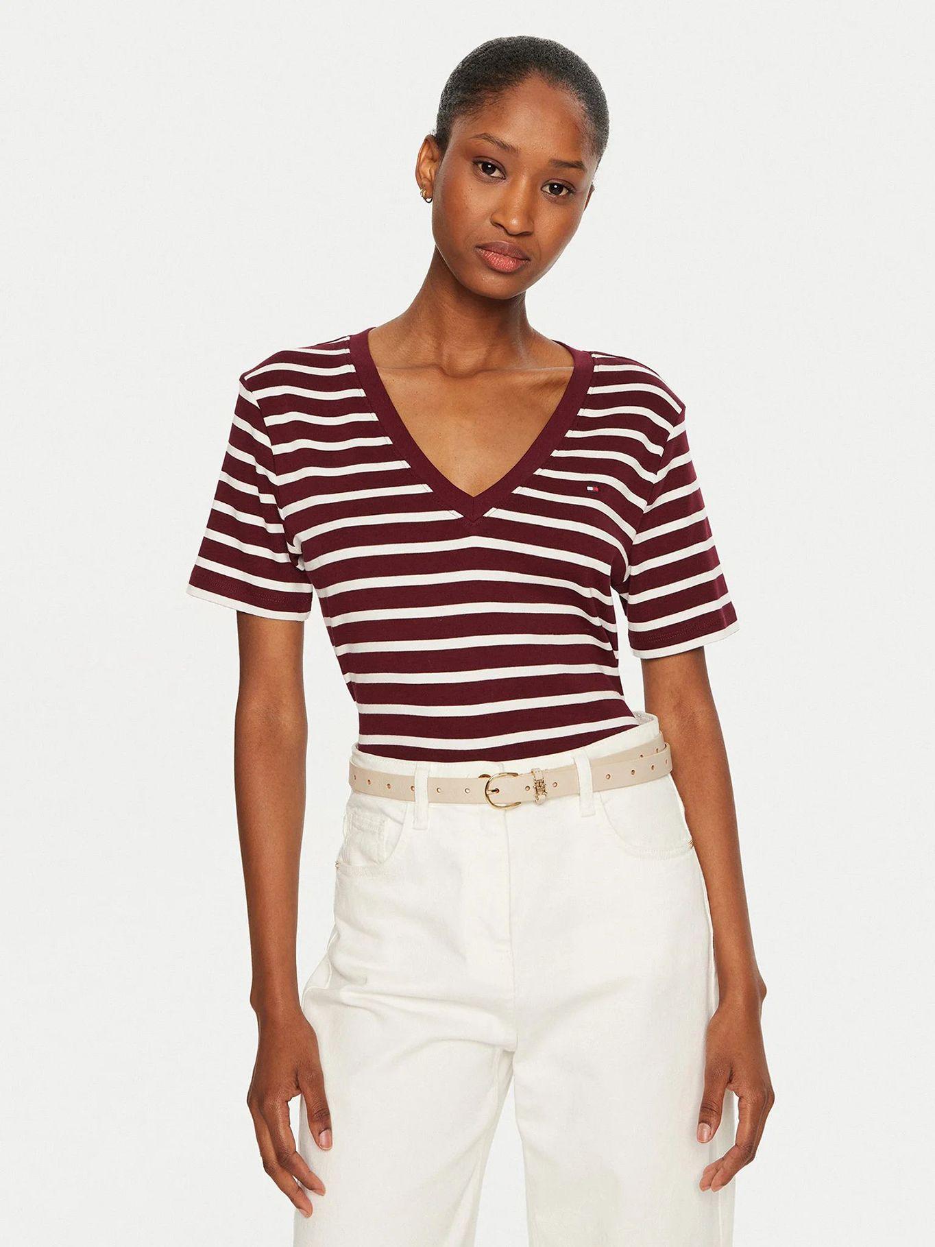 Polera de Rayas Neck Slim Fit Burdeo Tommy Hilfiger-0