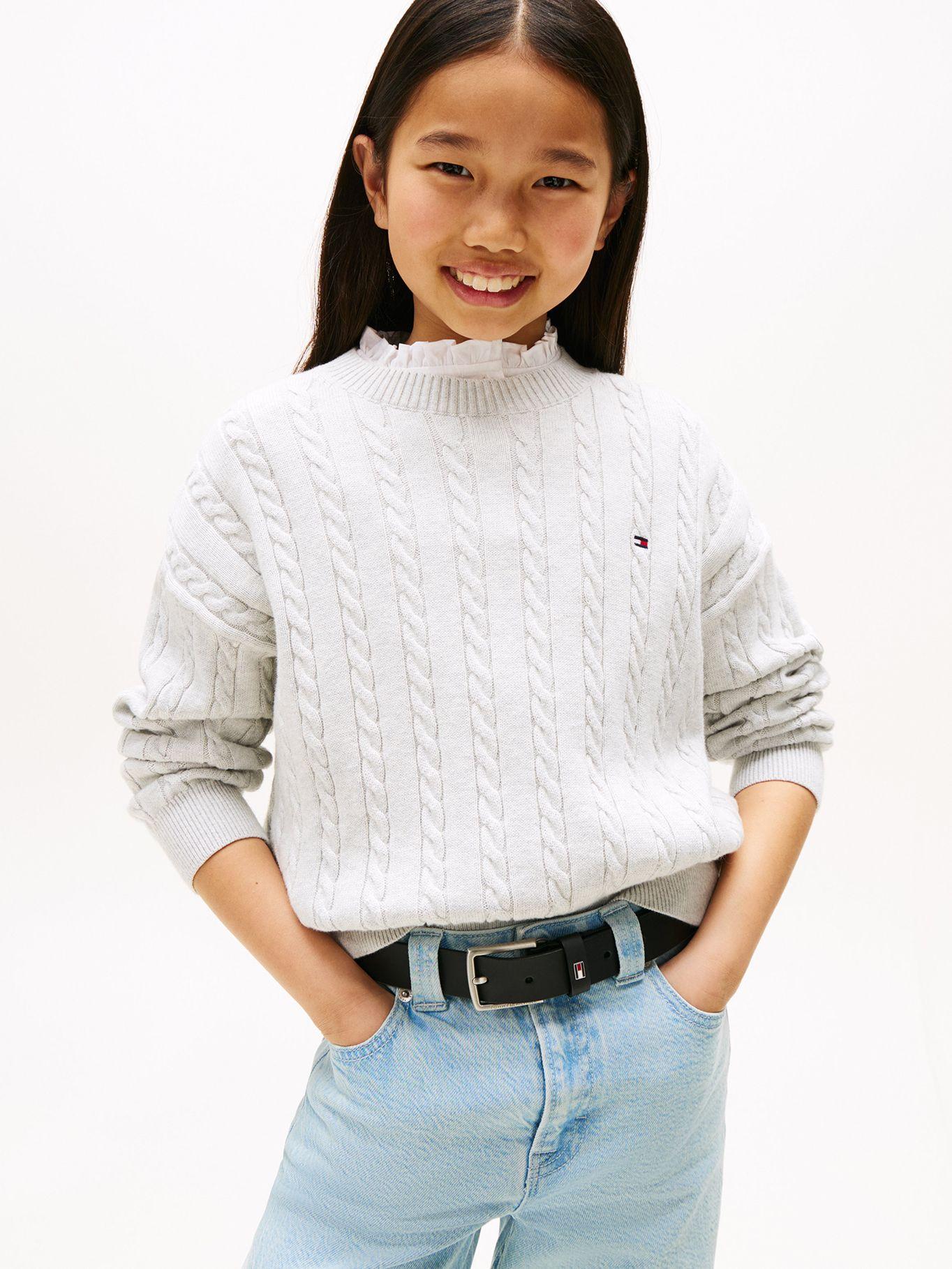 Sweater De Niña De Punto Trenzado Gris Tommy Hilfiger-0