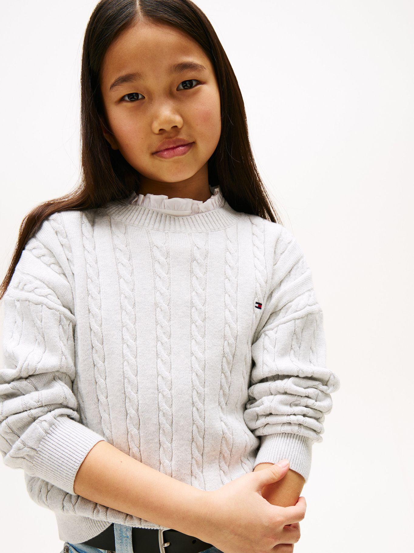 Sweater De Niña De Punto Trenzado Gris Tommy Hilfiger-3