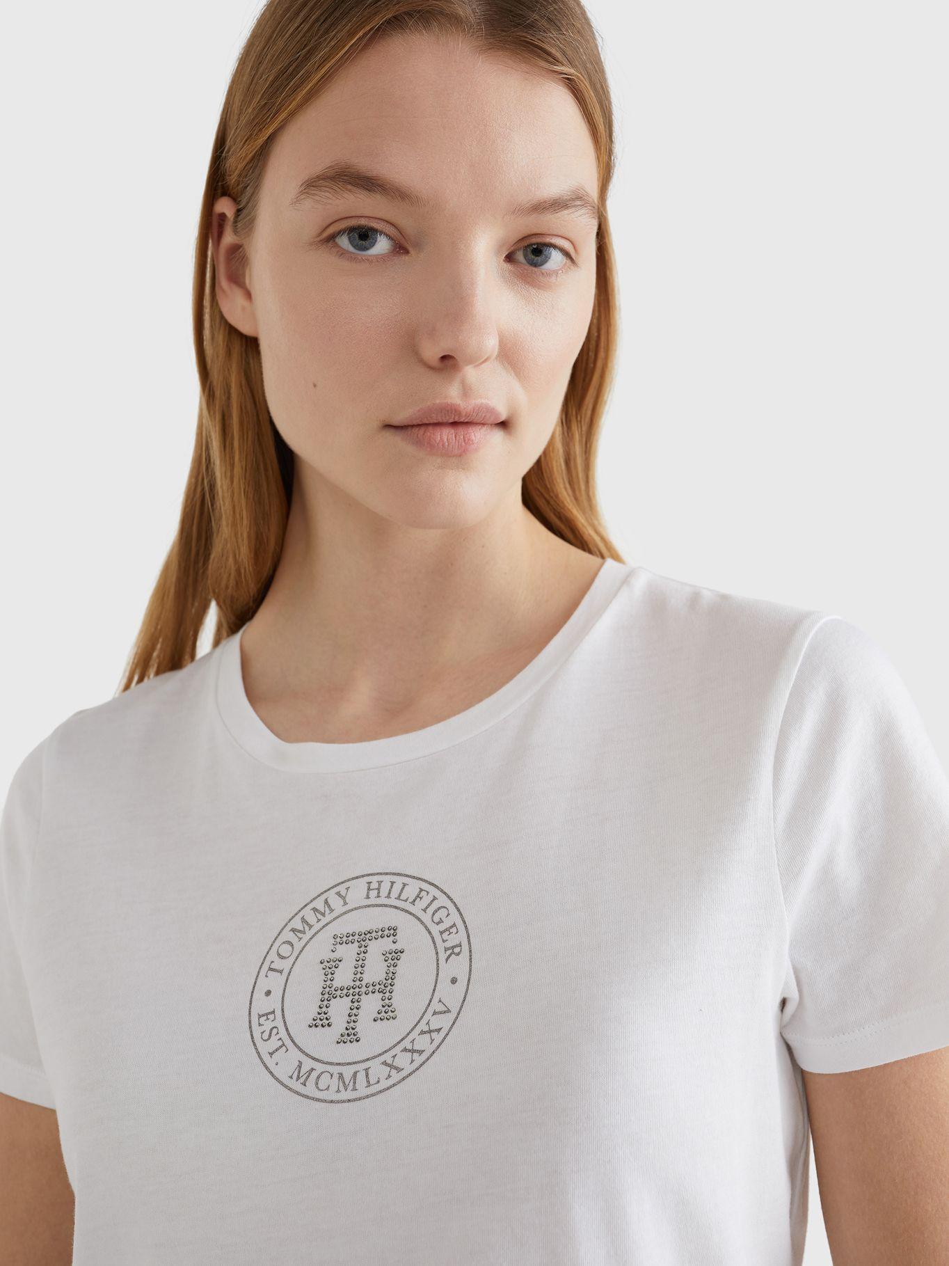 Polera Con Monograma De Strass Blanco Tommy Hilfiger-2