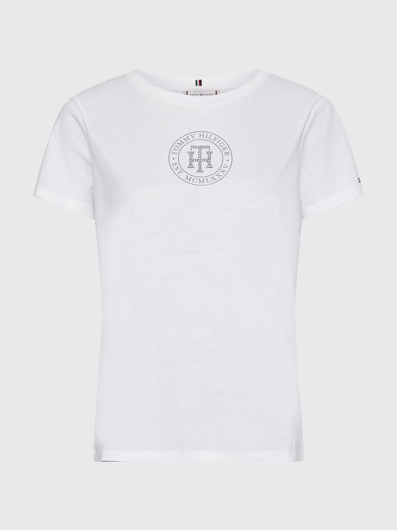 Polera Con Monograma De Strass Blanco Tommy Hilfiger-4