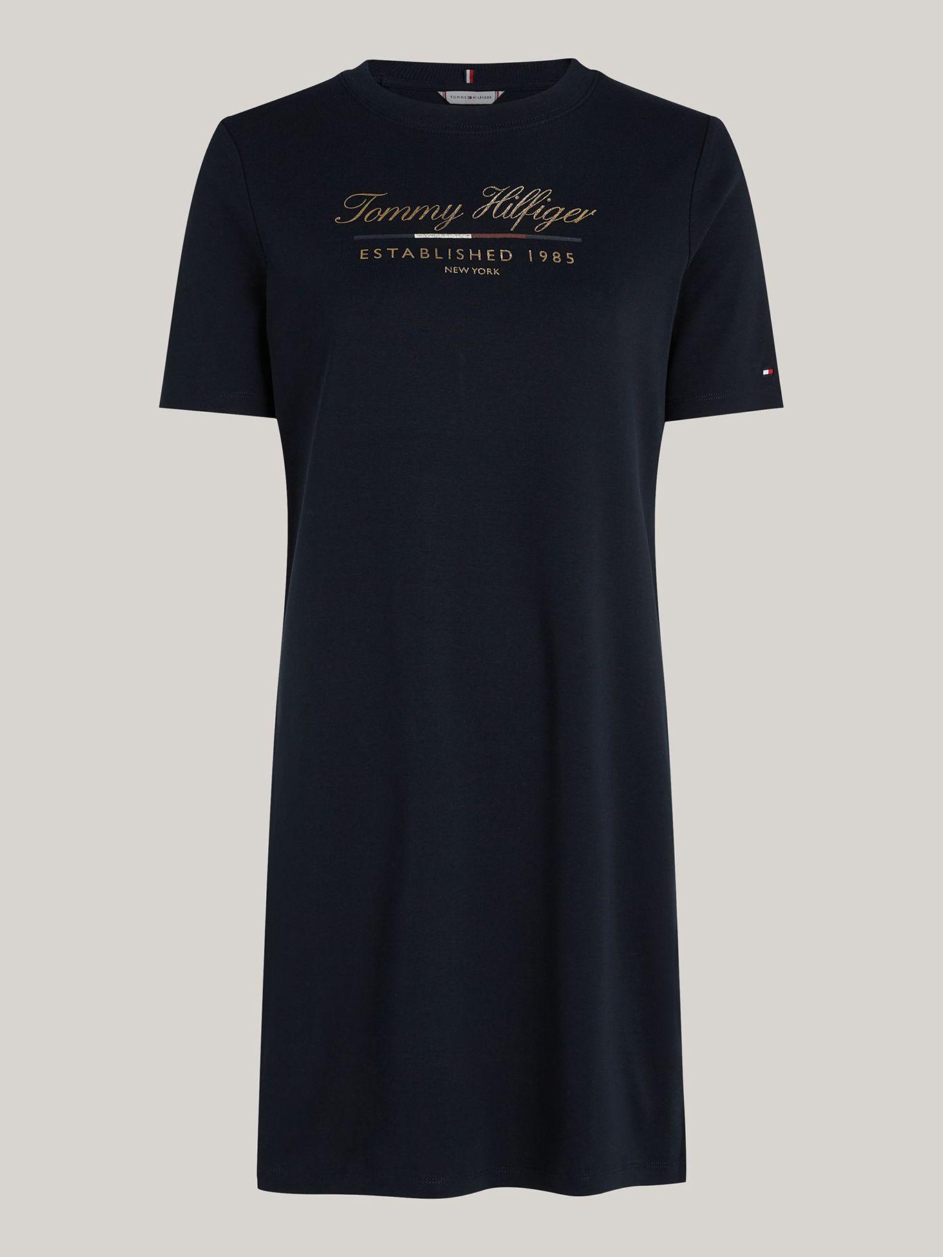 Vestido Con Logo Gráfico Script Azul Tommy Hilfiger-4