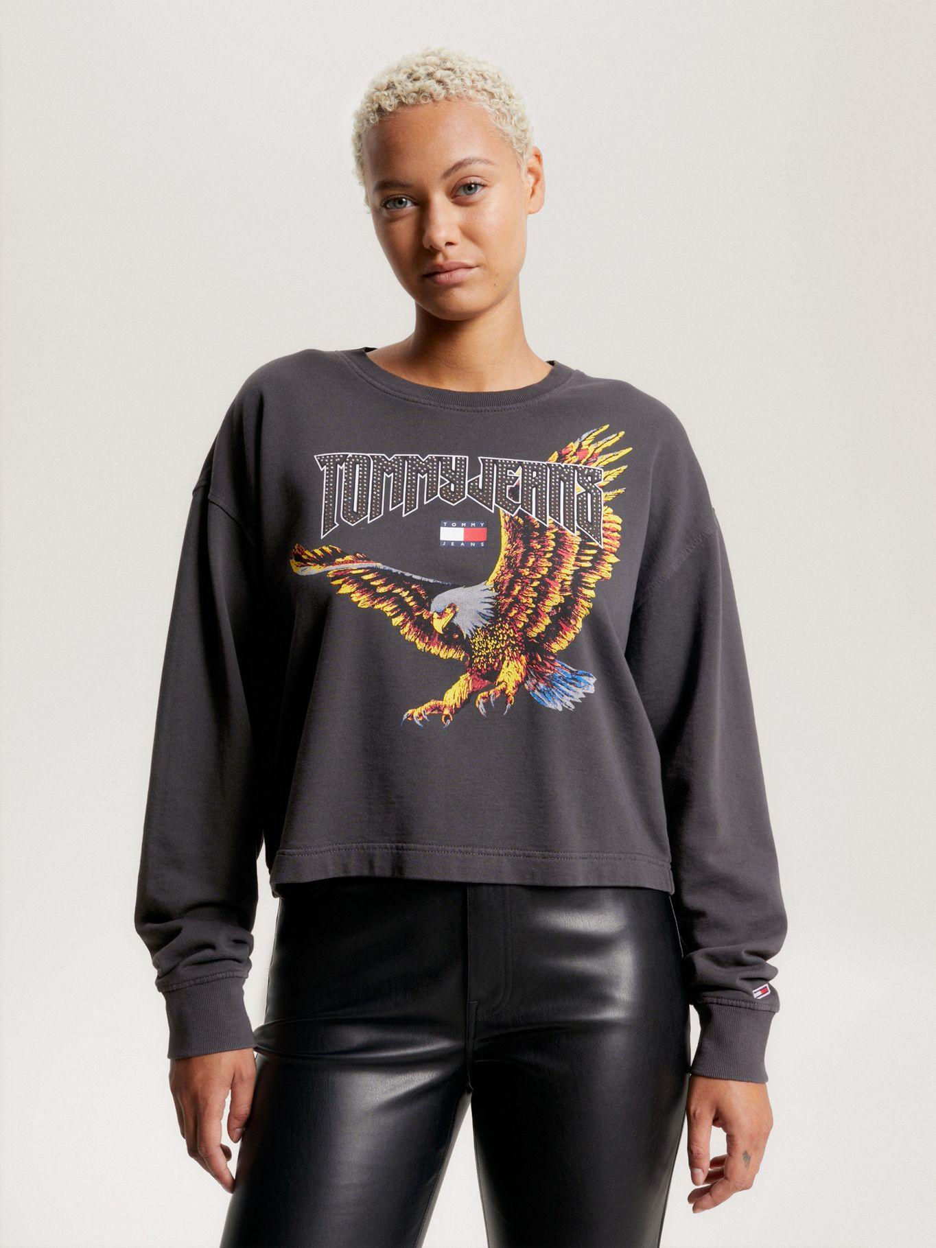 Polerón Cropped Con Print De Águila Negro Tommy Jeans-0