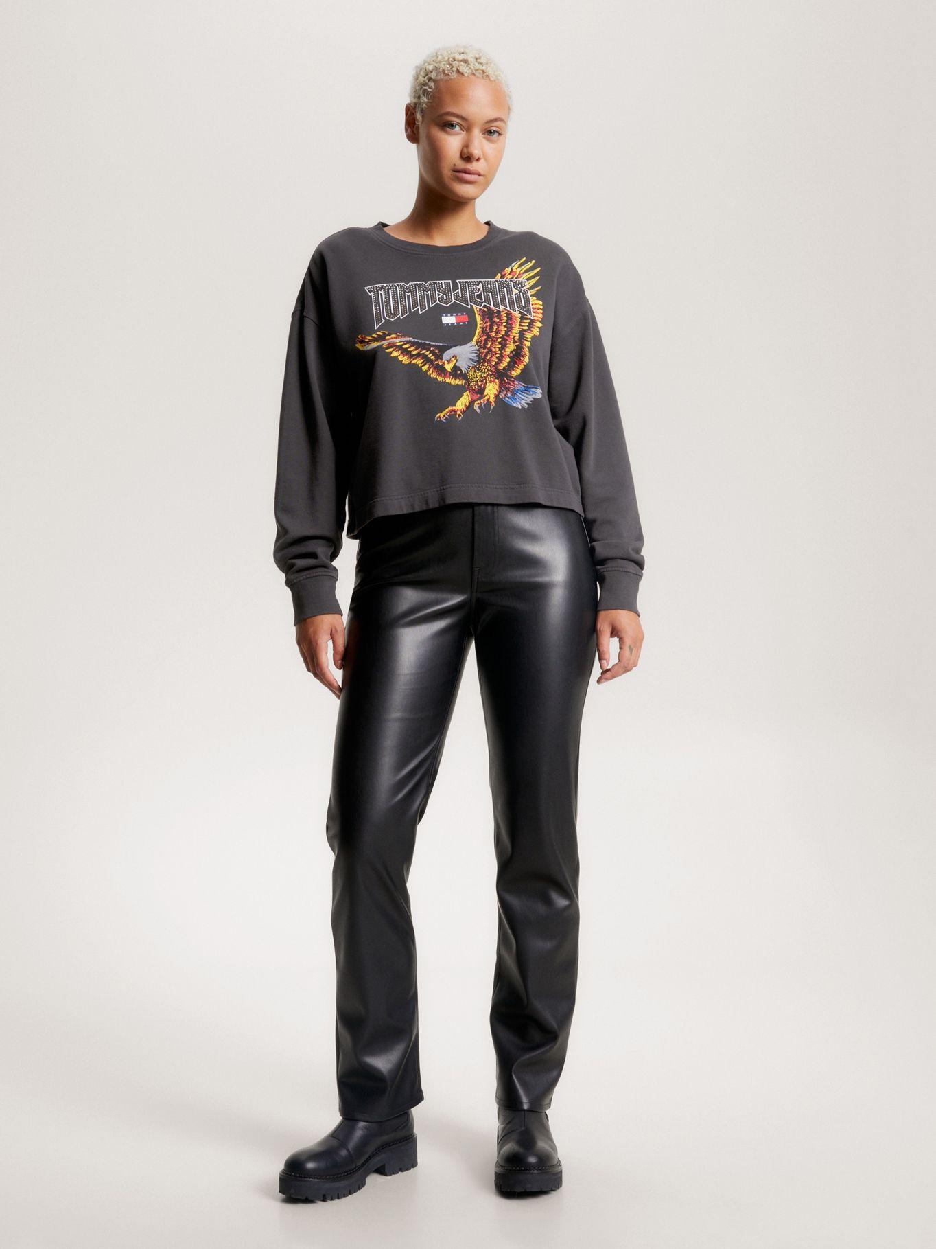 Polerón Cropped Con Print De Águila Negro Tommy Jeans-1