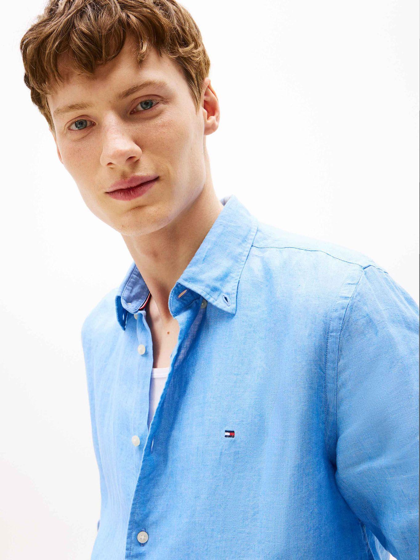 Camisa Solid Regular Fit- Logo Celeste Tommy Hilfiger-3