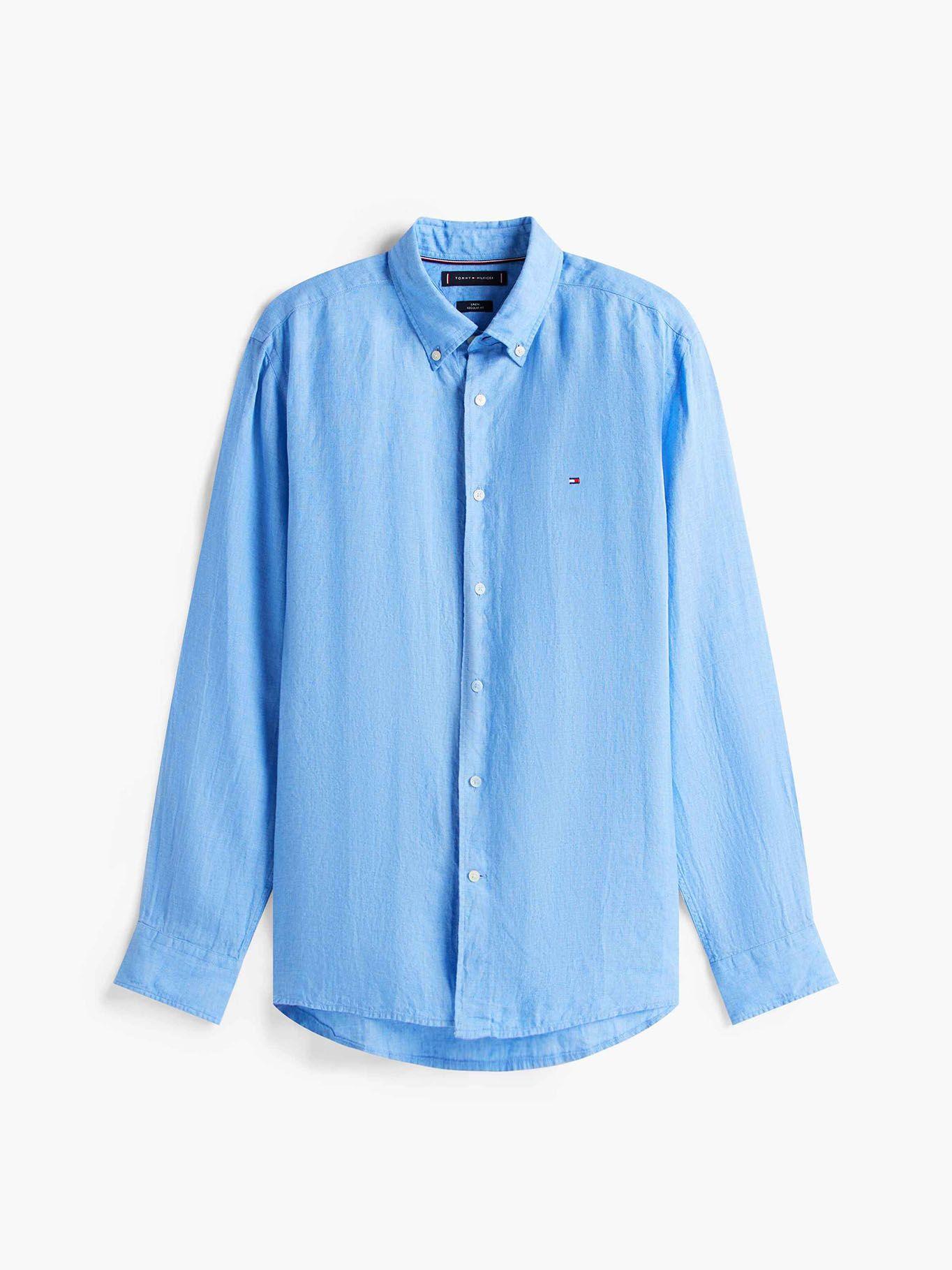 Camisa Solid Regular Fit- Logo Celeste Tommy Hilfiger-4