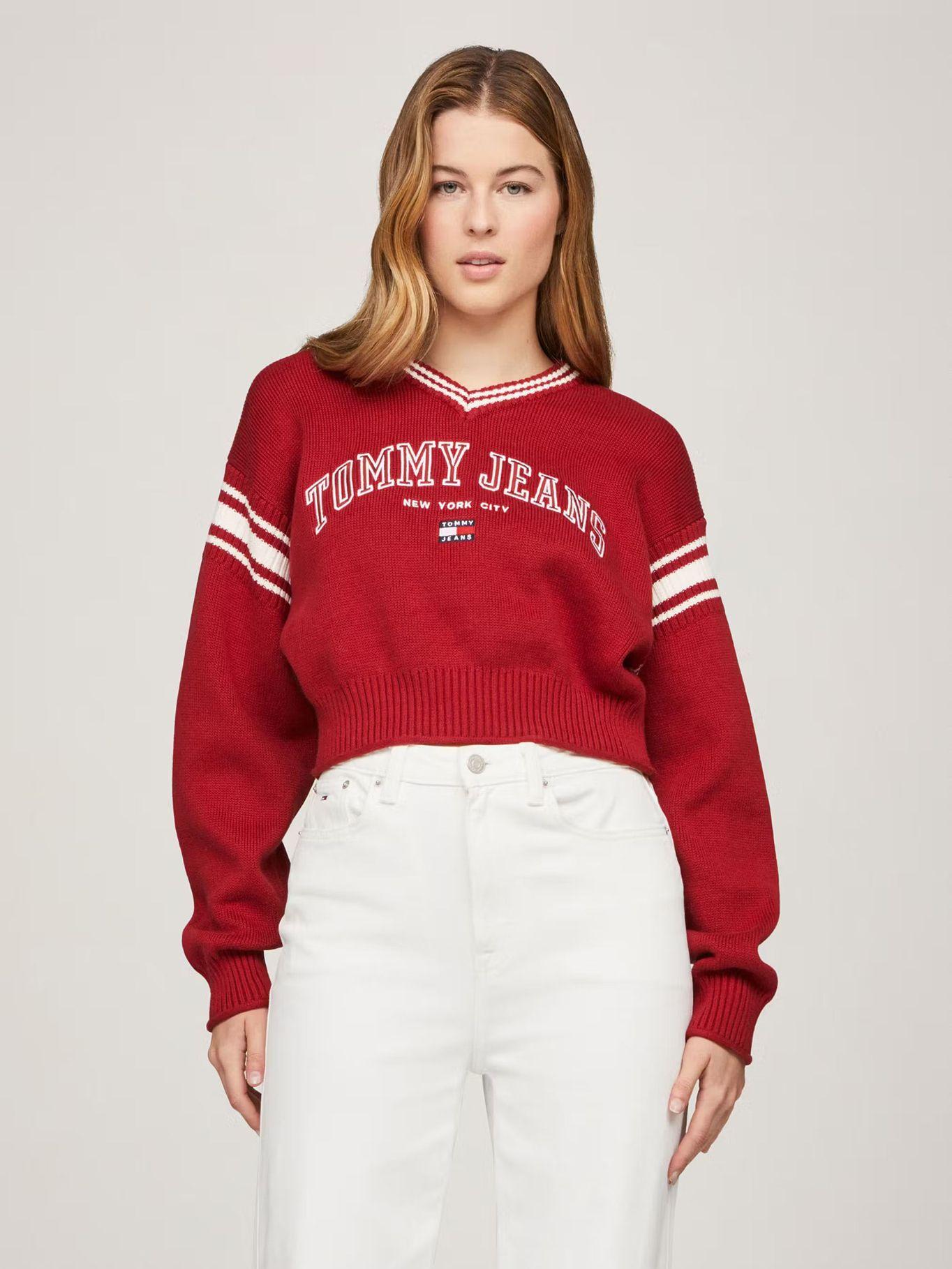 Sweater Cropped Varsity Logo Rojo Tommy Hilfiger-0