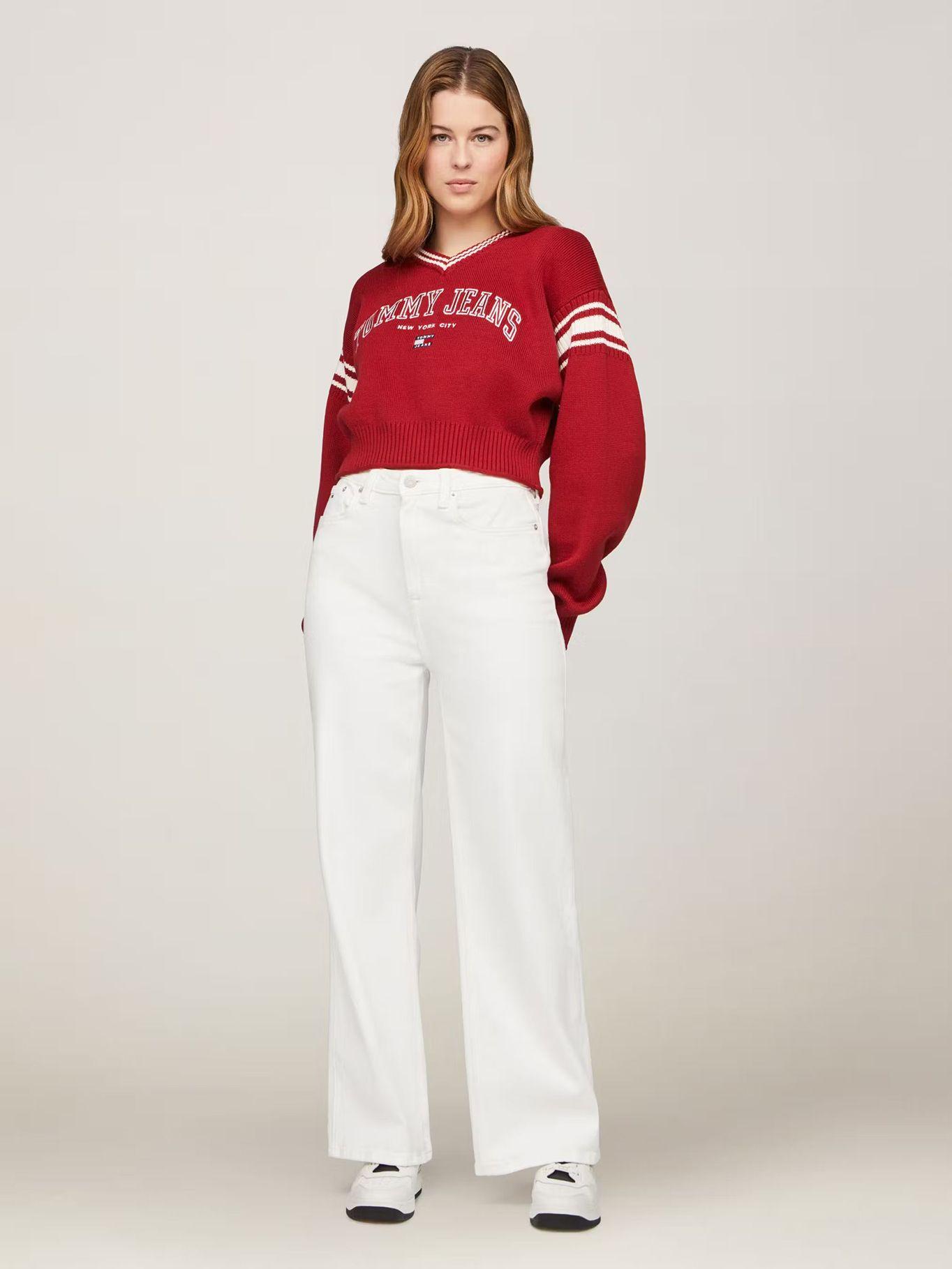 Sweater Cropped Varsity Logo Rojo Tommy Hilfiger-1