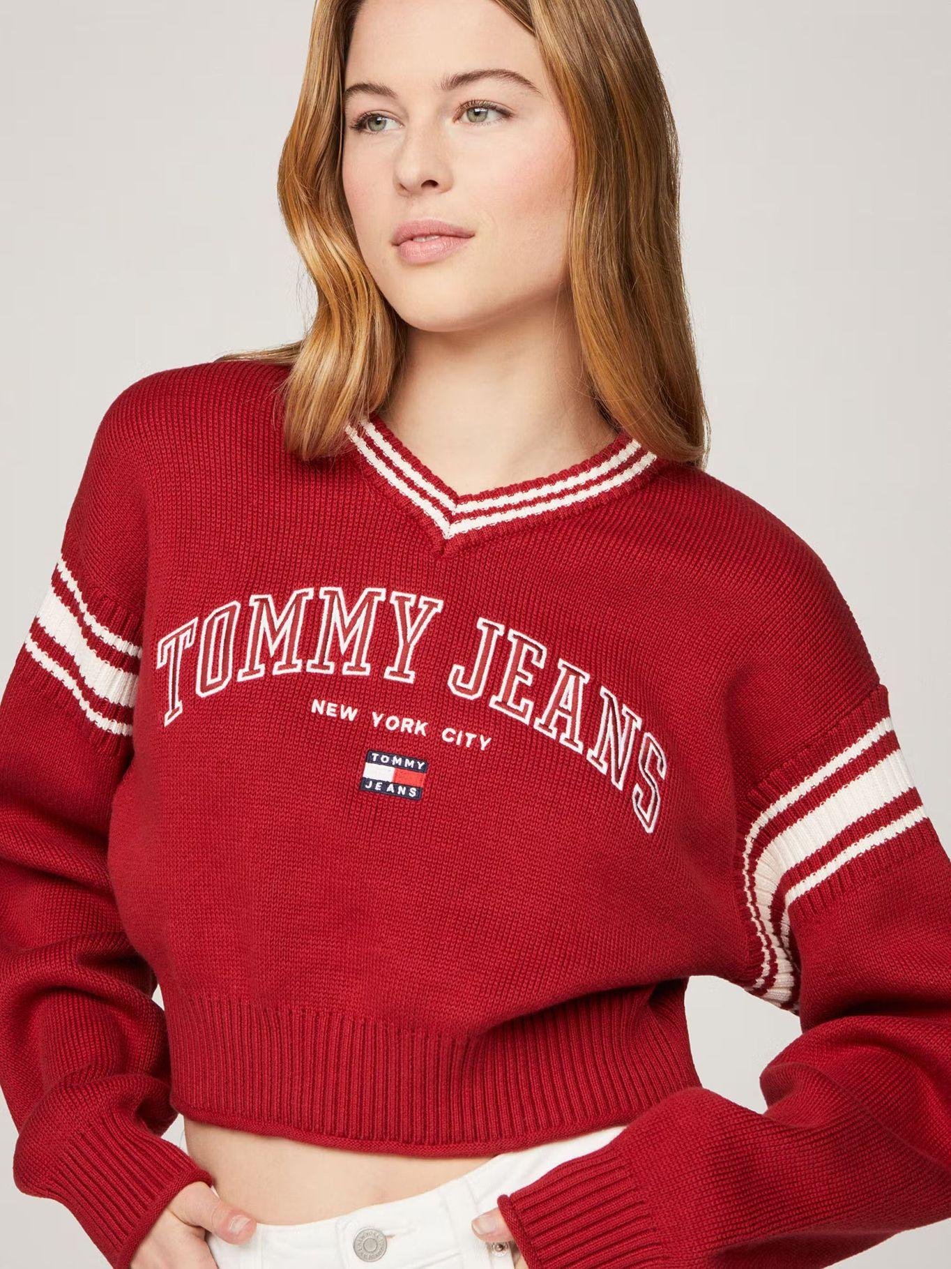 Sweater Cropped Varsity Logo Rojo Tommy Hilfiger-3
