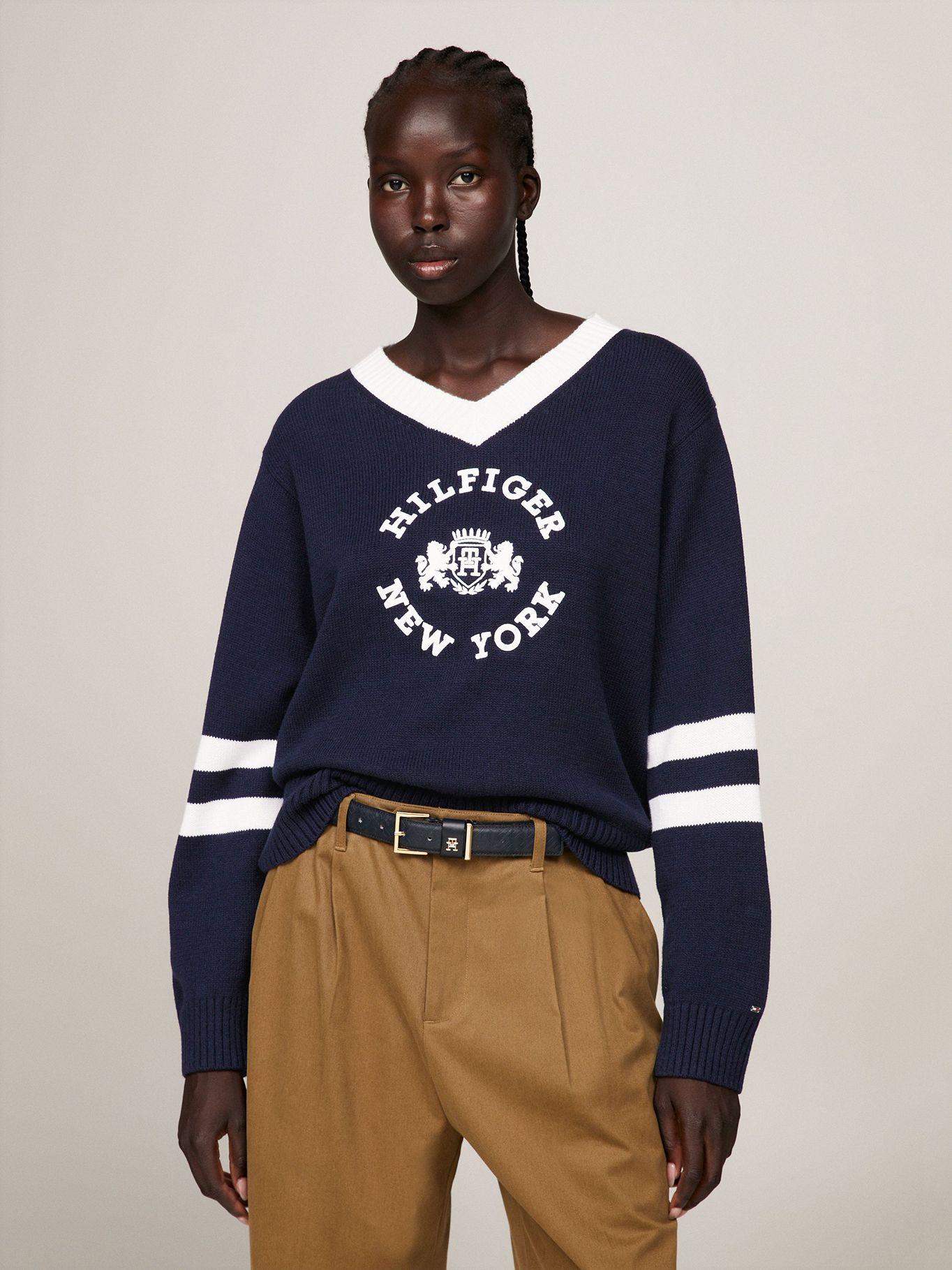 Sweater College Cuello V Azul Tommy Hilfiger-0