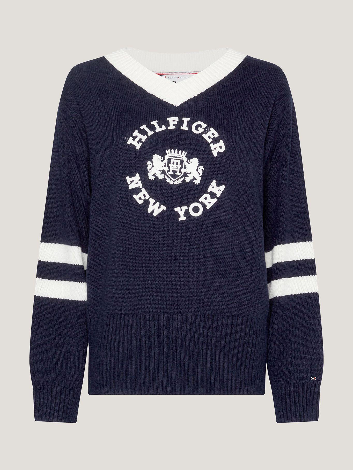 Sweater College Cuello V Azul Tommy Hilfiger-4