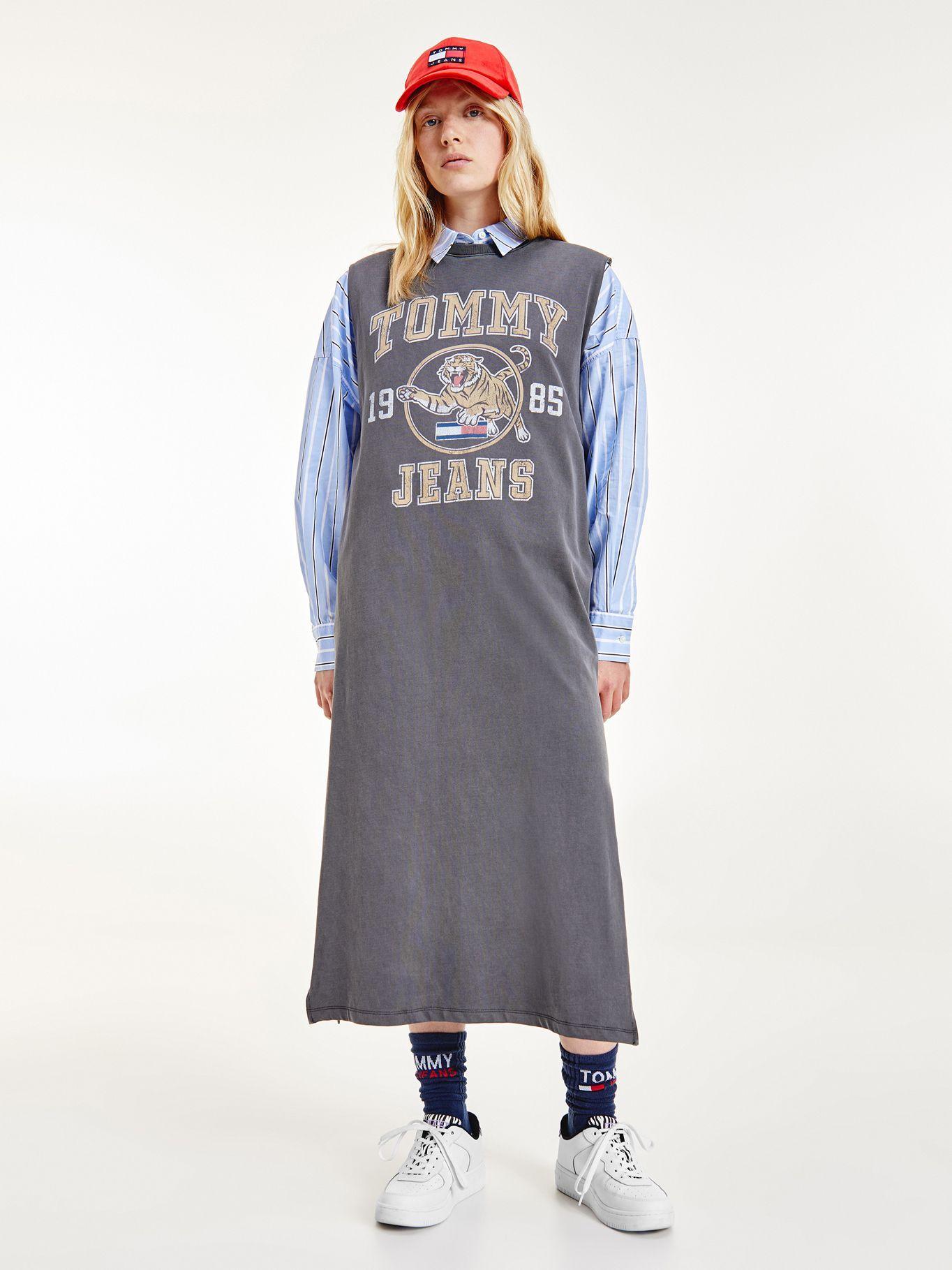 Vestido Camiseta Largo Gris Tommy Jeans MY2-0