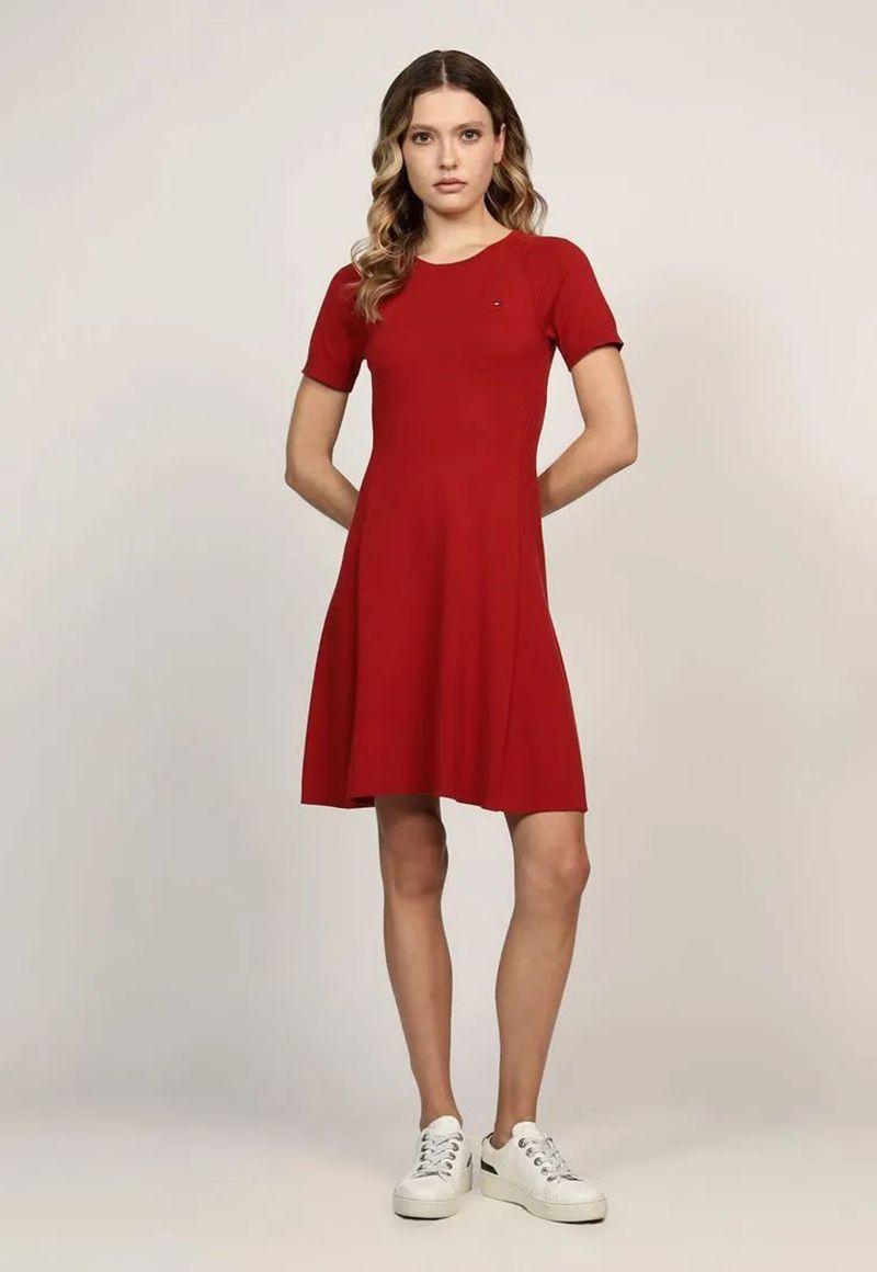 Vestido Corte Evasé Con Logo Rojo Tommy Hilfiger-0