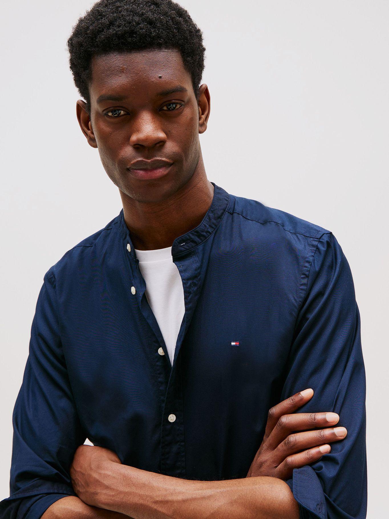 Camisa De Popelín Con Cuello Mao Azul Tommy Hilfiger-3