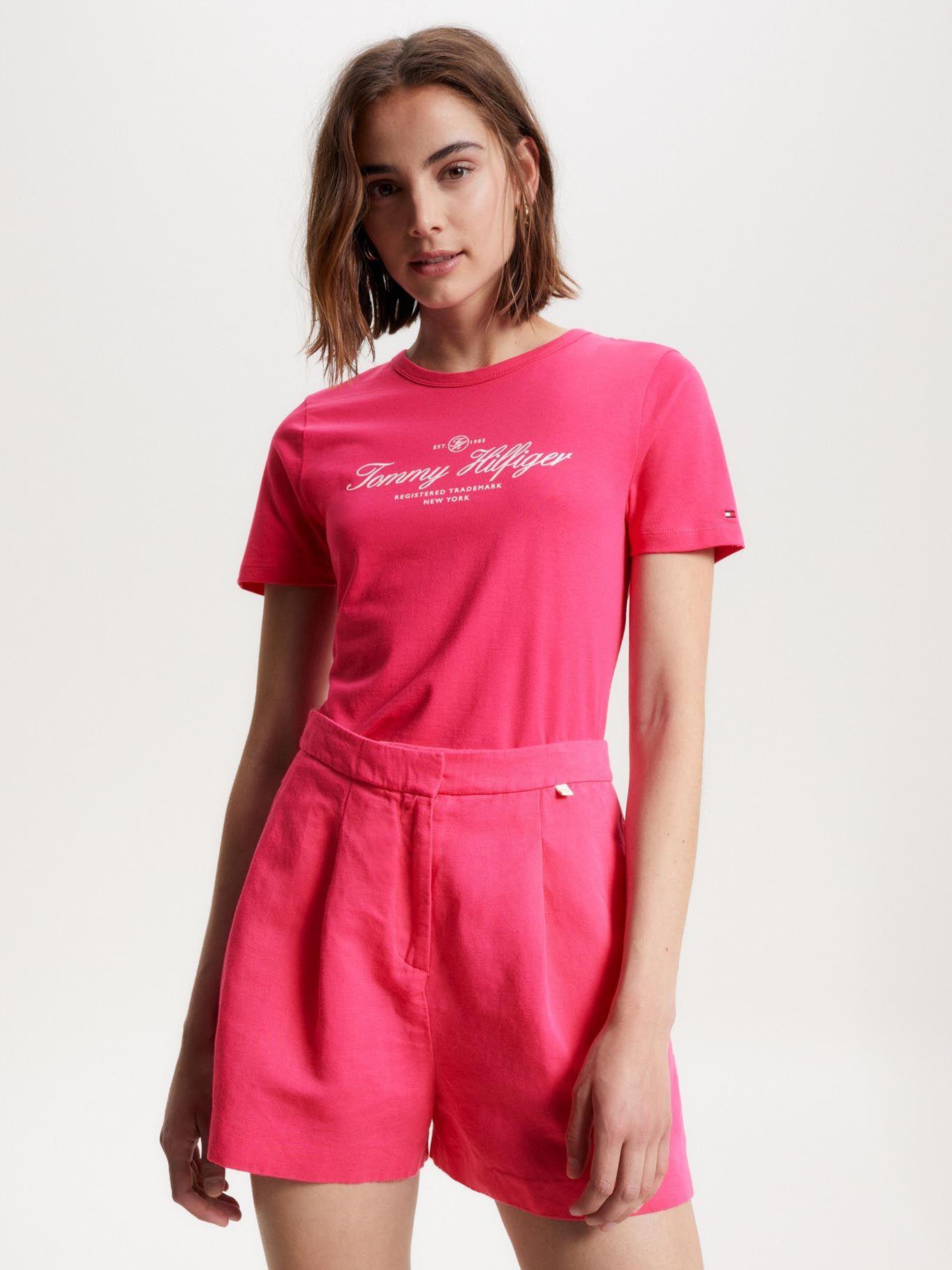 Polera Slim Fit Signature C-Neck Rosado Tommy Hilfiger-0