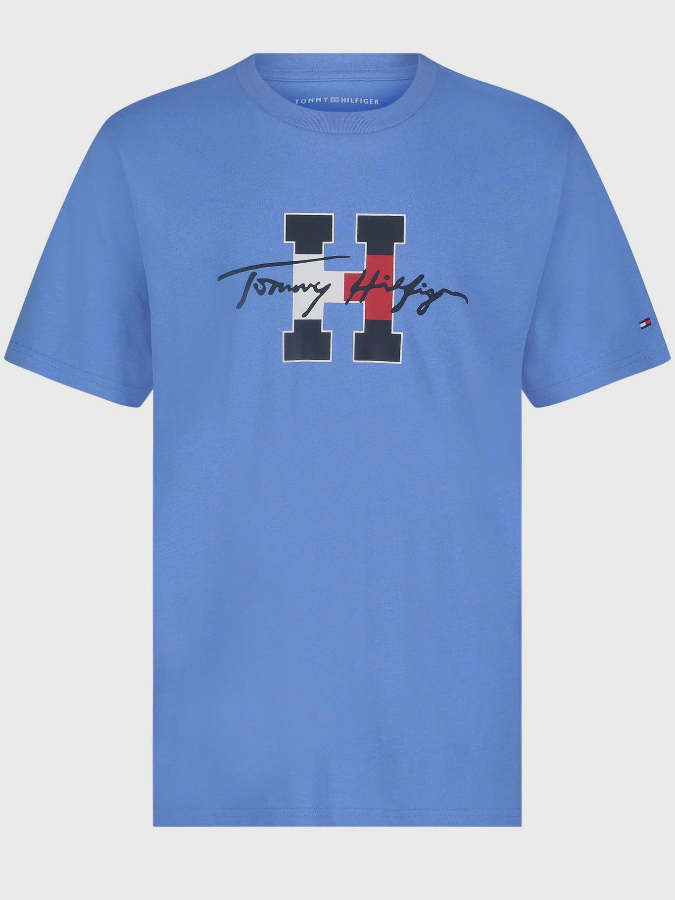 Polera De Niño Con Logo Script Celeste Tommy Hilfiger-0