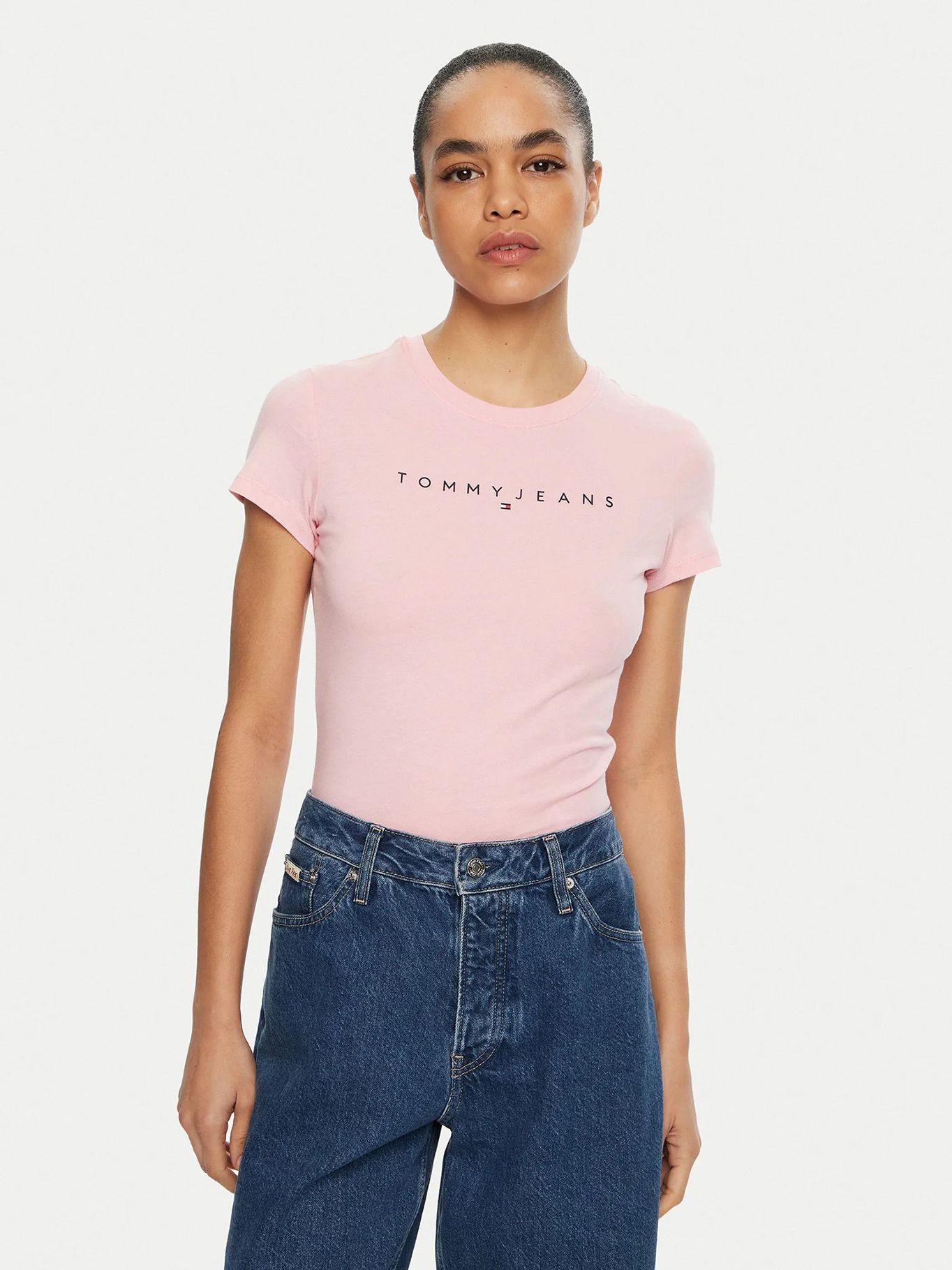 Polera Linear Con Logo Slim Fit Rosado Tommy Jeans-0