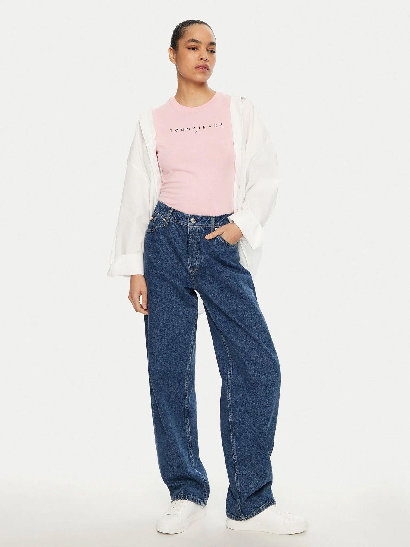 Polera Linear Con Logo Slim Fit Rosado Tommy Jeans-1