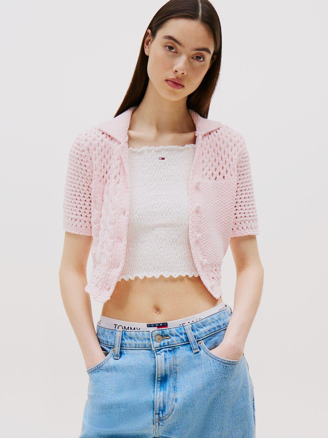 Cárdigan Polo Flag Logo Rosado Tommy Jeans-0