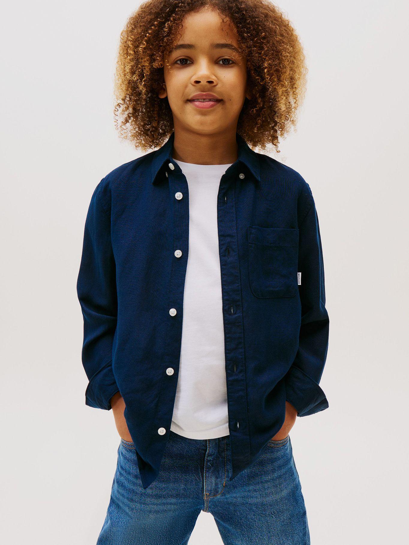 Camisa Regular En Mezcla 1G Lino Azul Tommy Hilfiger-0