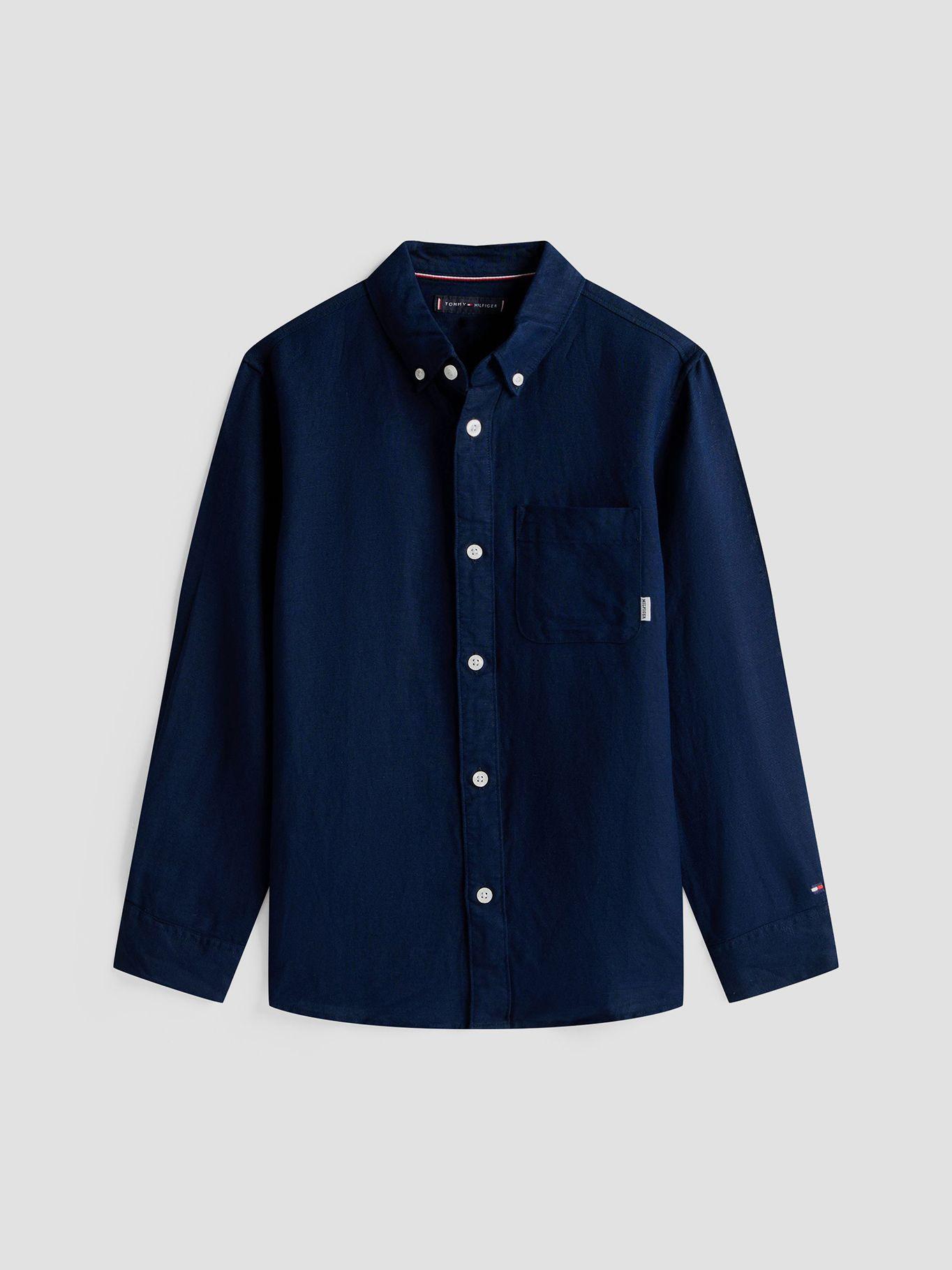 Camisa Regular En Mezcla 1G Lino Azul Tommy Hilfiger-4