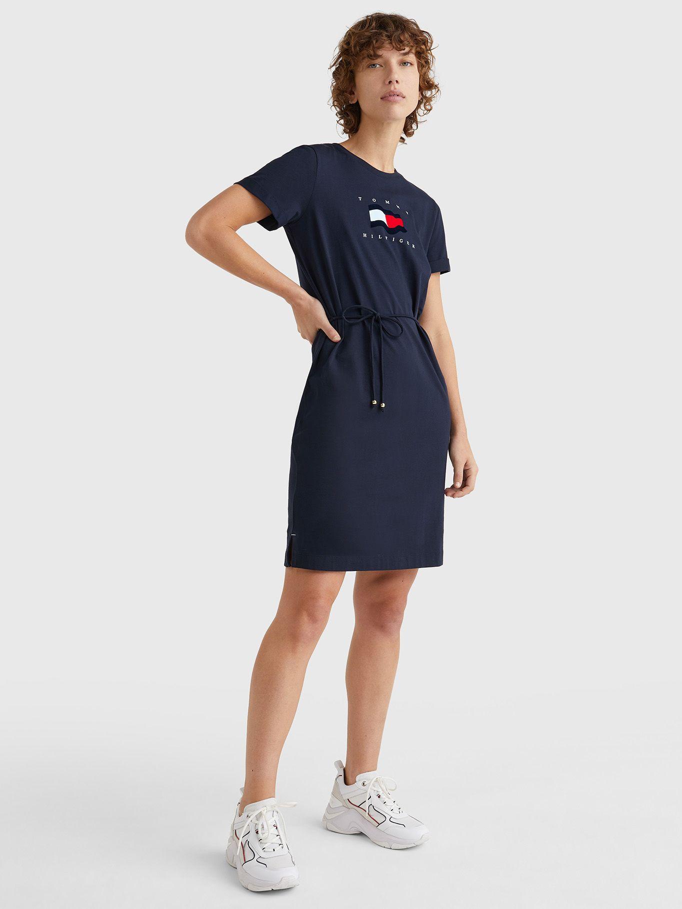Vestido De Manga Corta Con Logo Azul Tommy Hilfiger-0