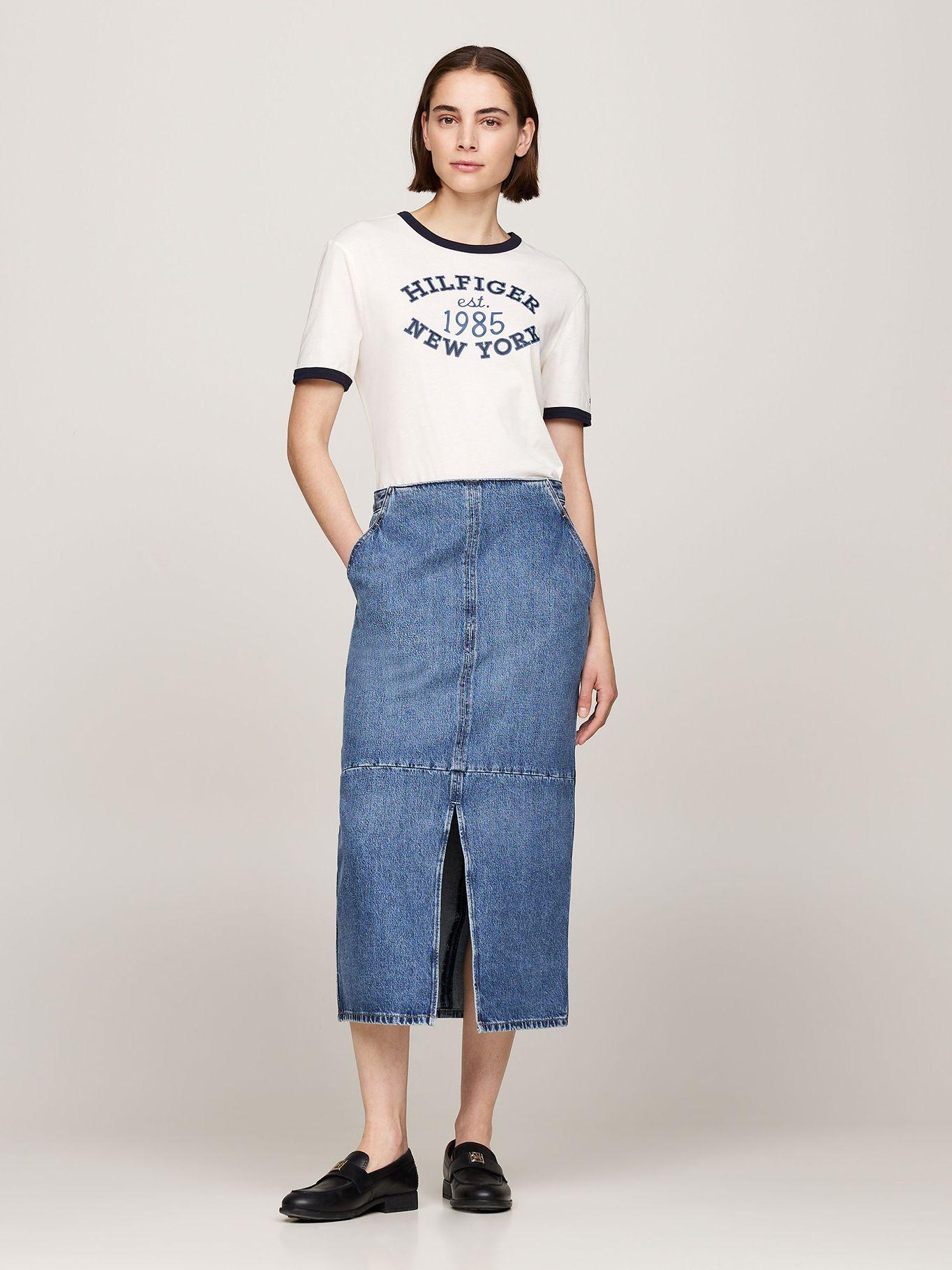 Falda Denim Ajustada De Talle Alto Azul Tommy Hilfiger-1