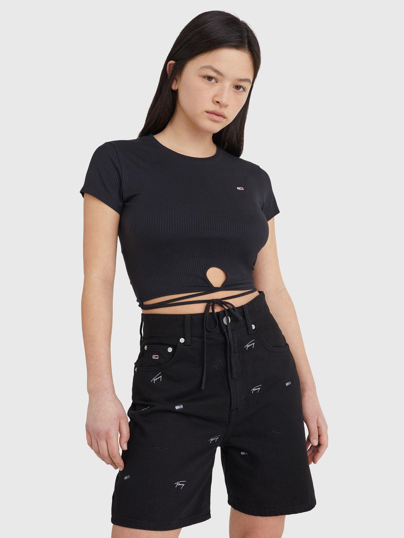 Polera Cropped Con Lazo Negro Tommy Jeans JN2-3