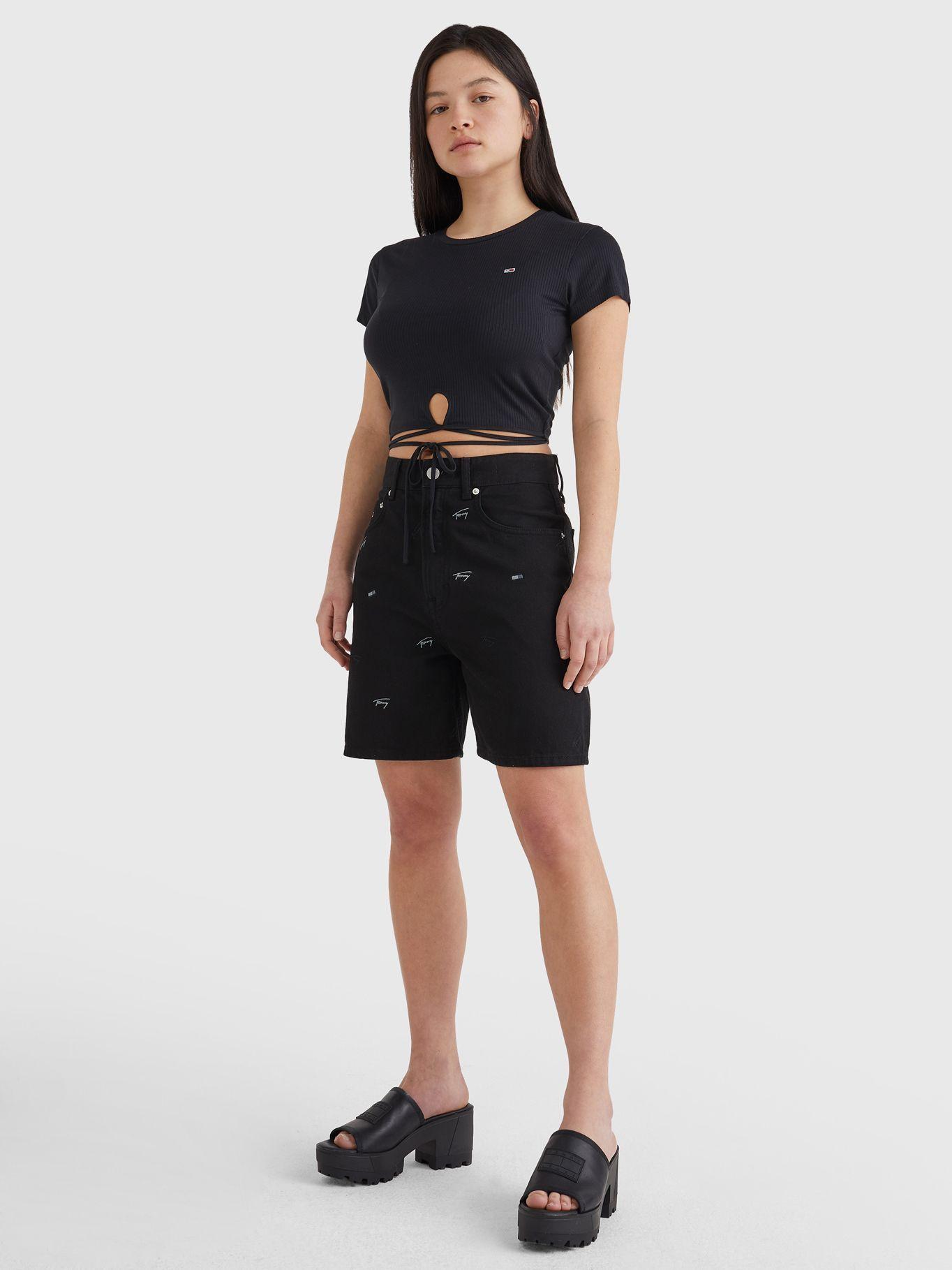 Polera Cropped Con Lazo Negro Tommy Jeans JN2-0