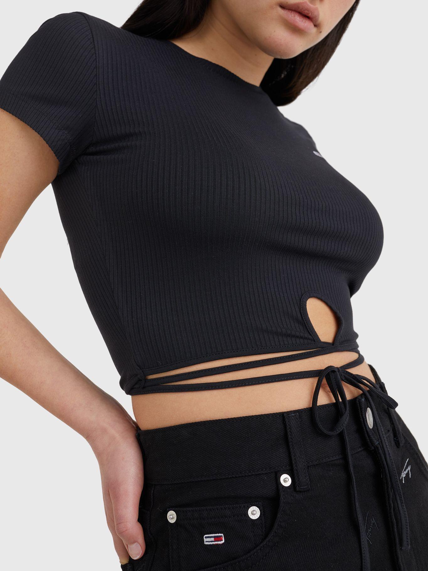 Polera Cropped Con Lazo Negro Tommy Jeans JN2-2