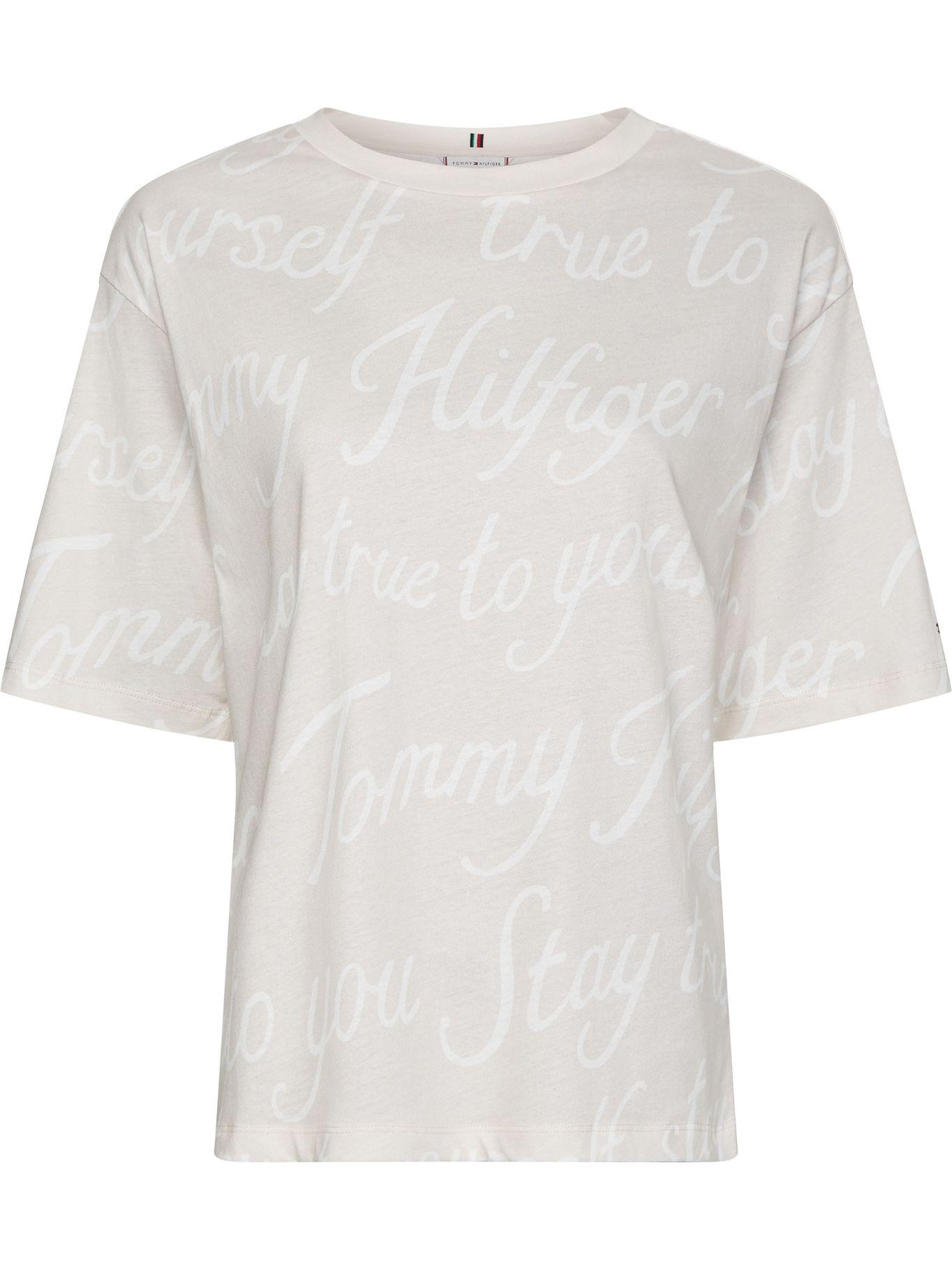 Polera C-Neck Logo Script Beige Tommy Hilfiger-0