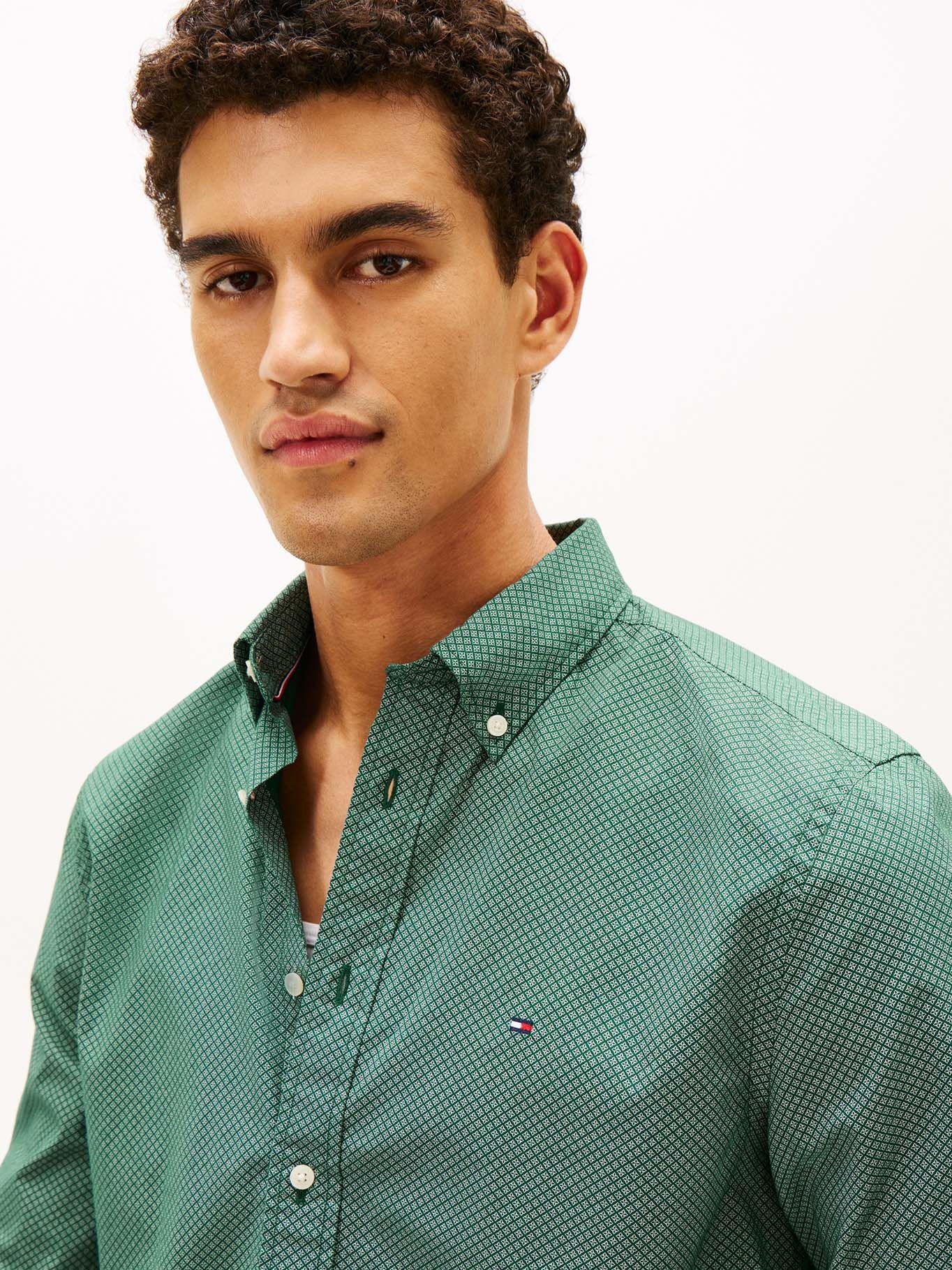 Camisa Micro Print Regular Fit Verde Tommy Hilfiger-3