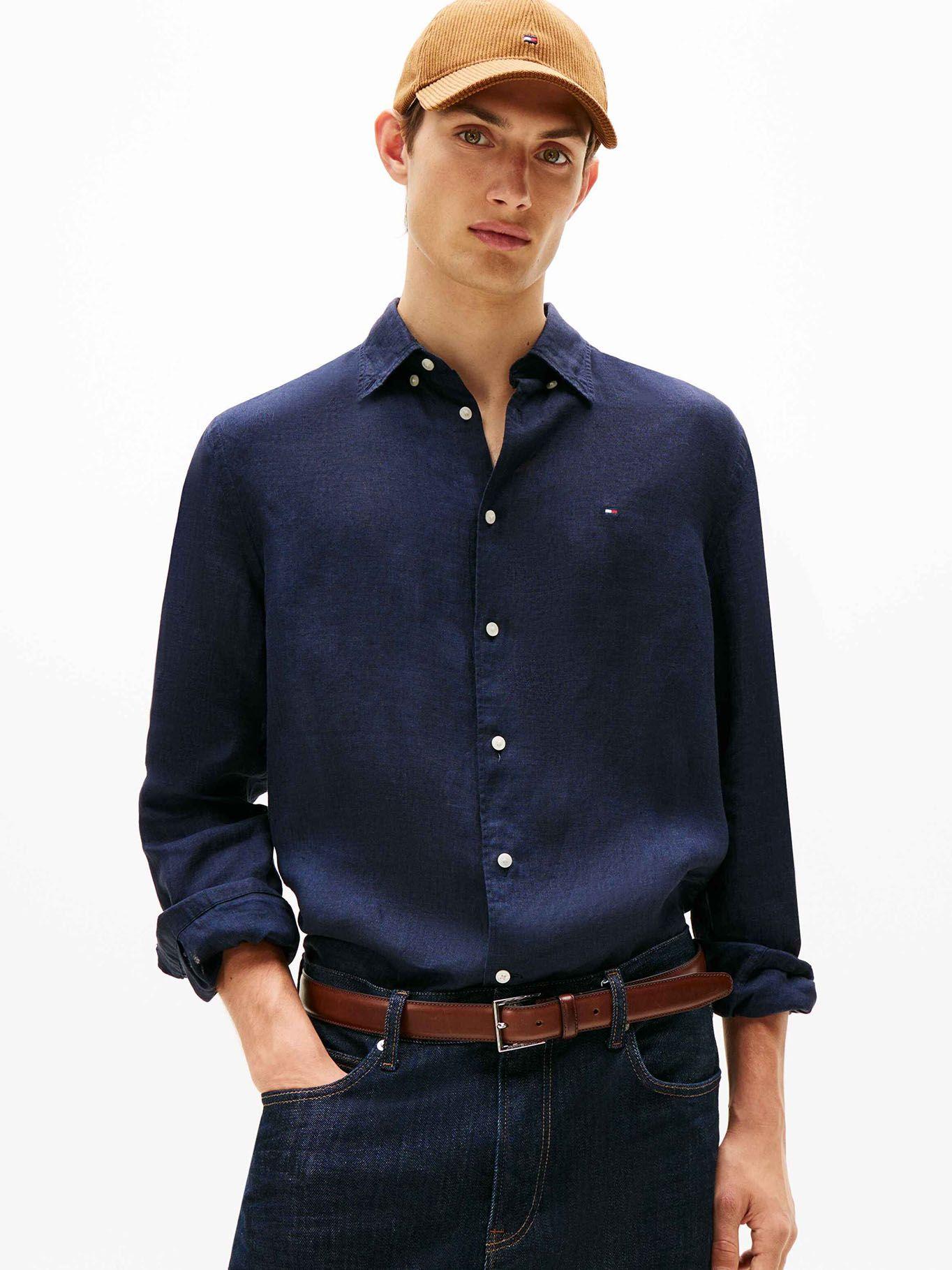 Camisa Solid Regular Fit Con Logo Azul Tommy Hilfiger-0