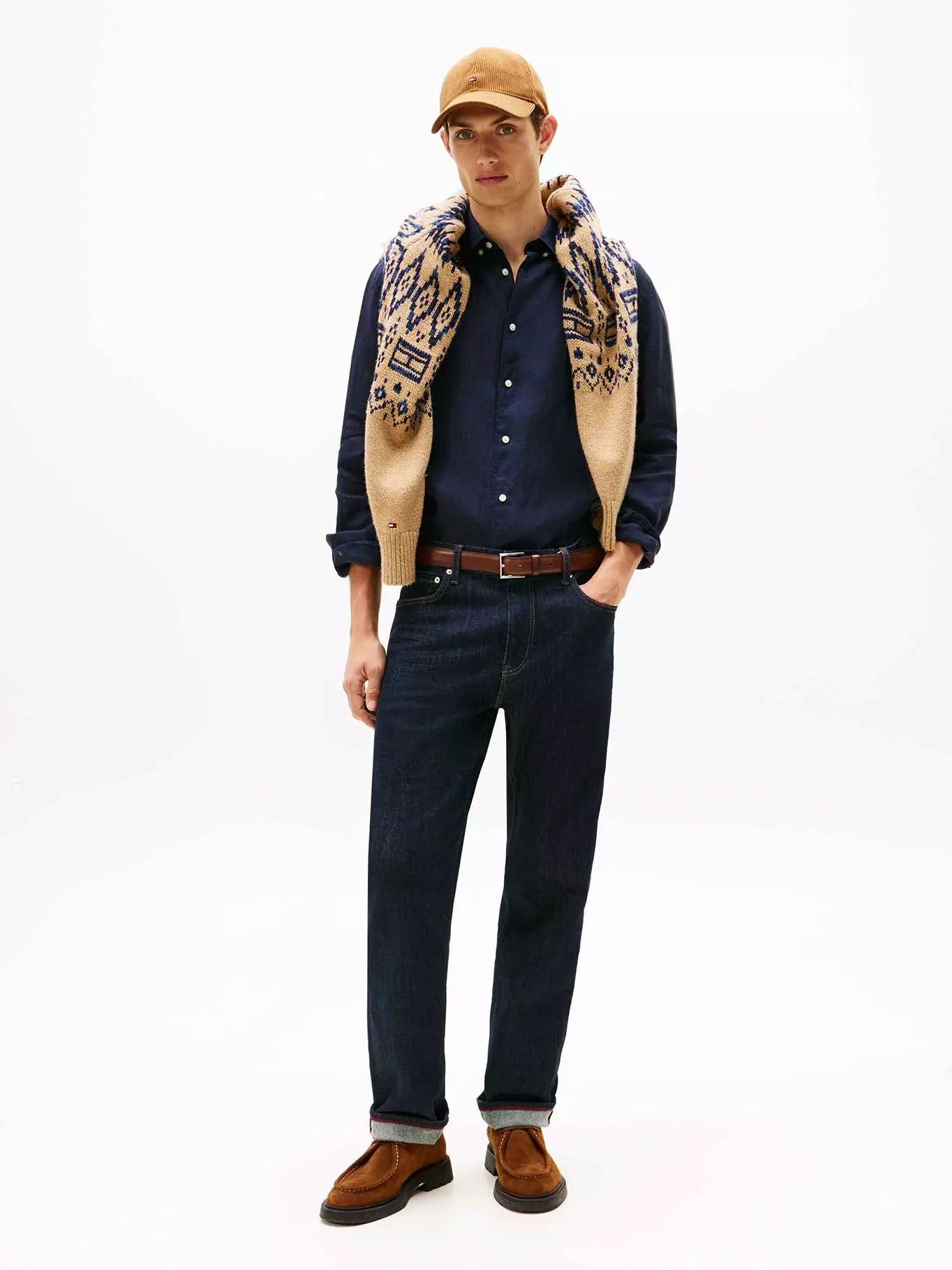 Camisa Solid Regular Fit Con Logo Azul Tommy Hilfiger-1