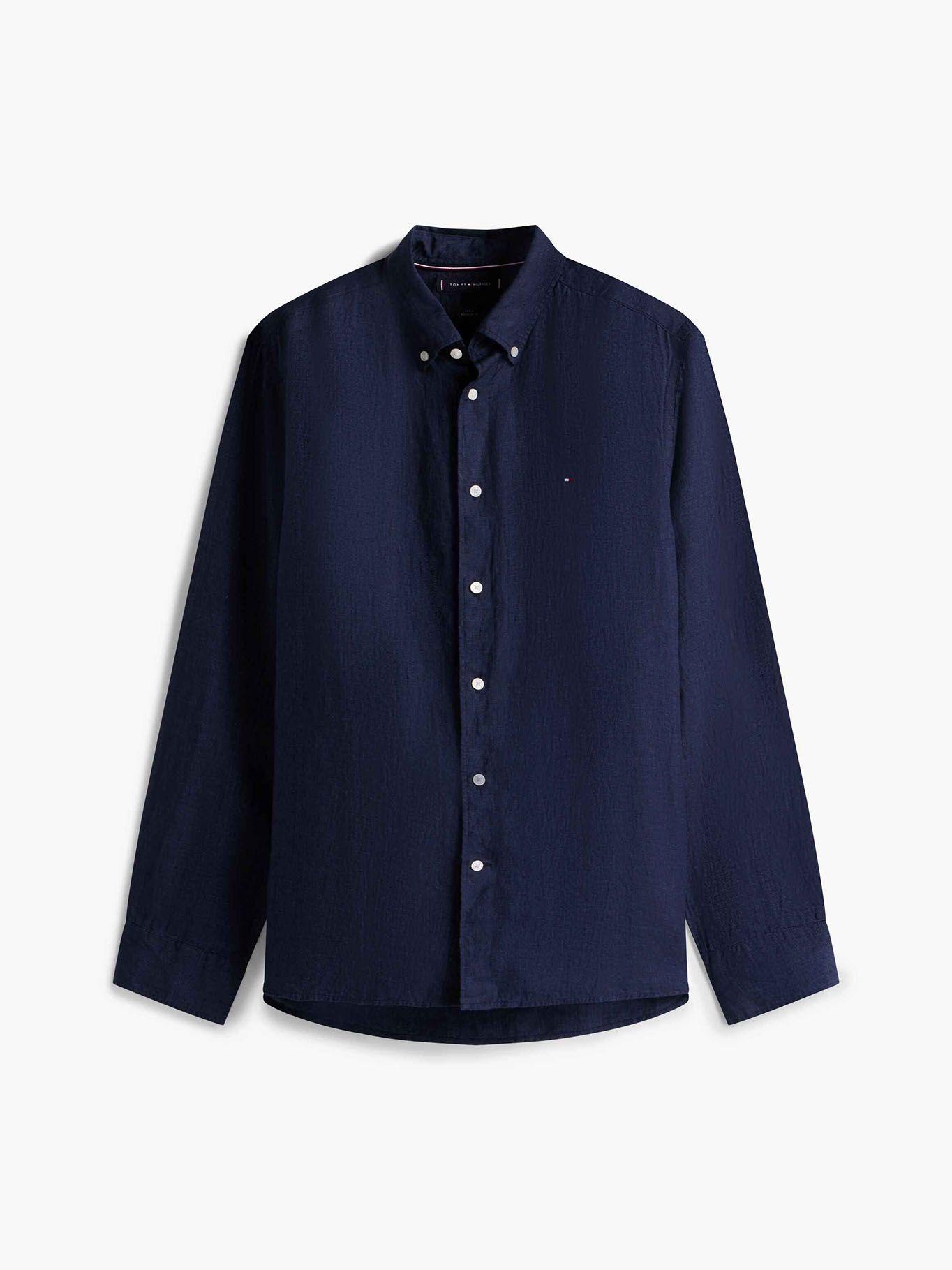 Camisa Solid Regular Fit Con Logo Azul Tommy Hilfiger-4