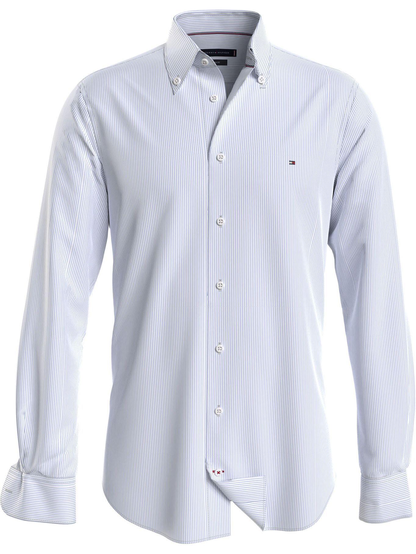 Camisa a Rayas Finas Regular Fit Celeste Tommy Hilfiger-0