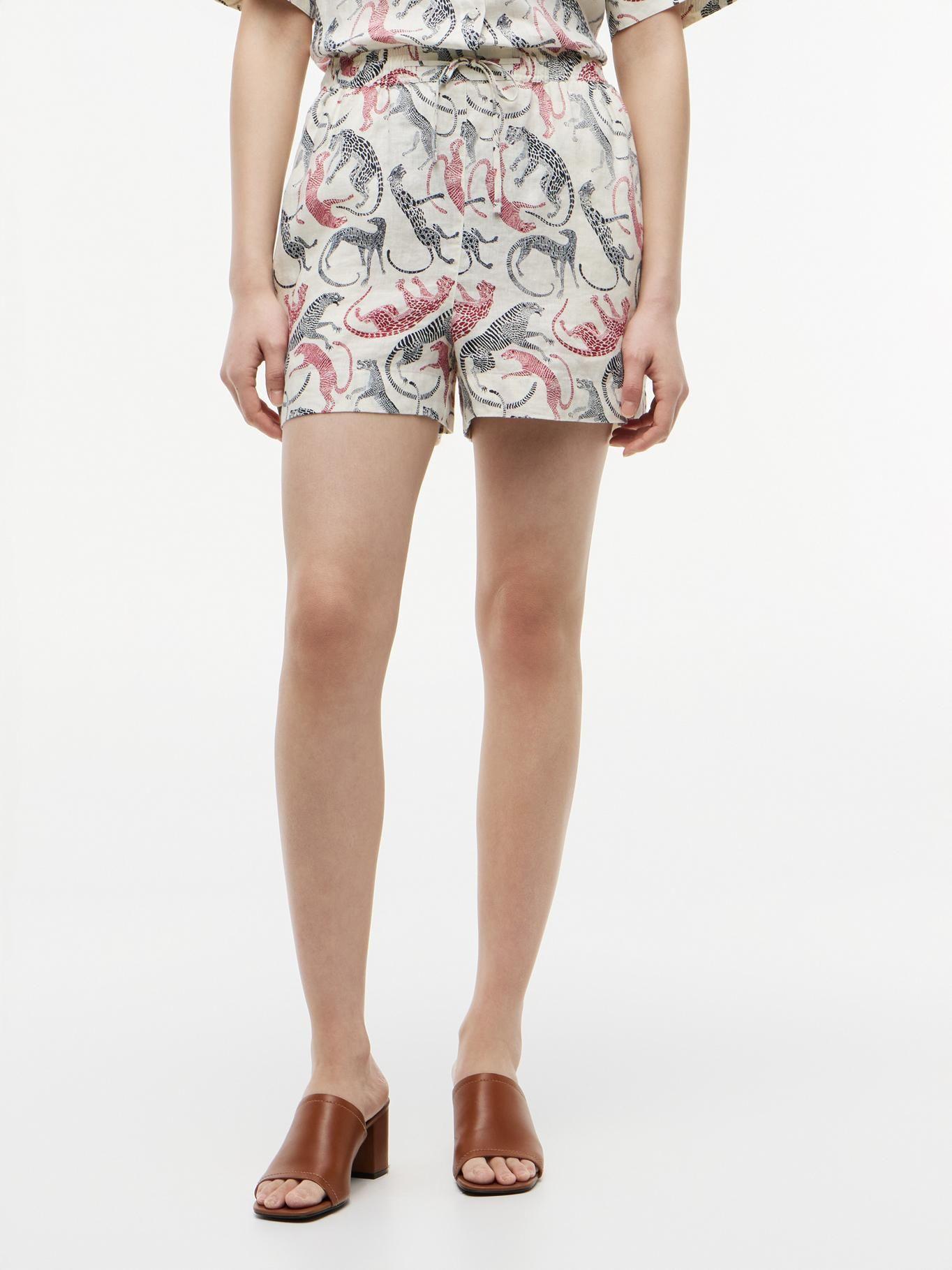 Shorts De Lino Con Logo Bordado-1