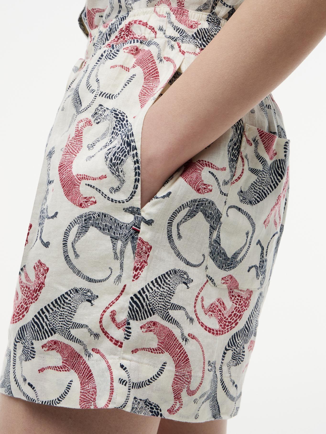 Shorts De Lino Con Logo Bordado-3
