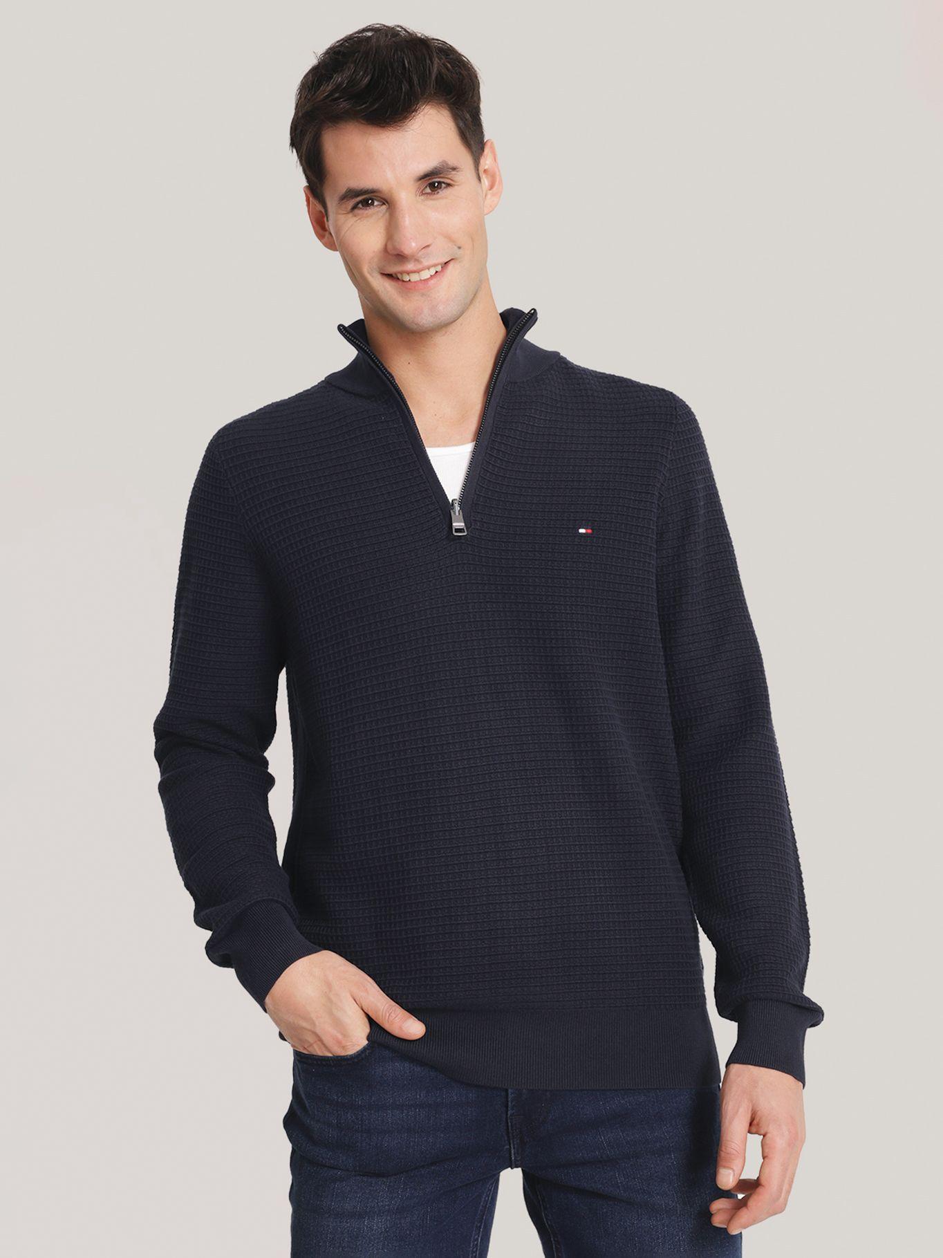 Sweater A Cuadros Con Medio Cierre Azul Tommy Hilfiger-0