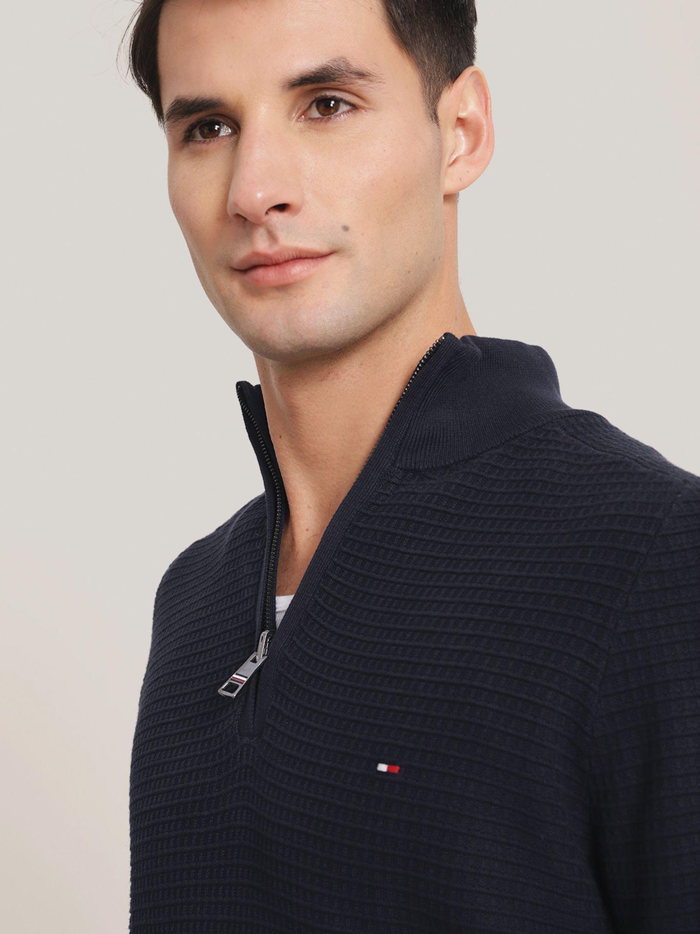 Sweater A Cuadros Con Medio Cierre Azul Tommy Hilfiger-3