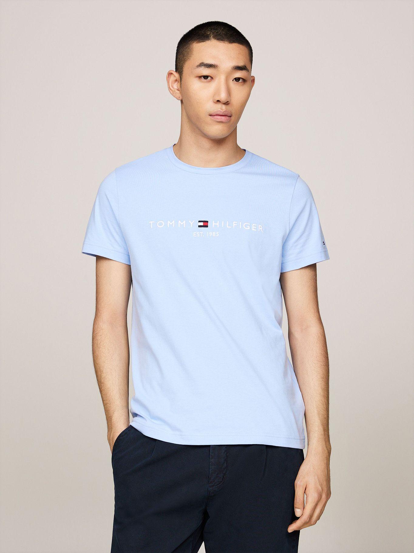 Polera Organic Con Logo Slim Fit Celeste Tommy Hilfiger-0