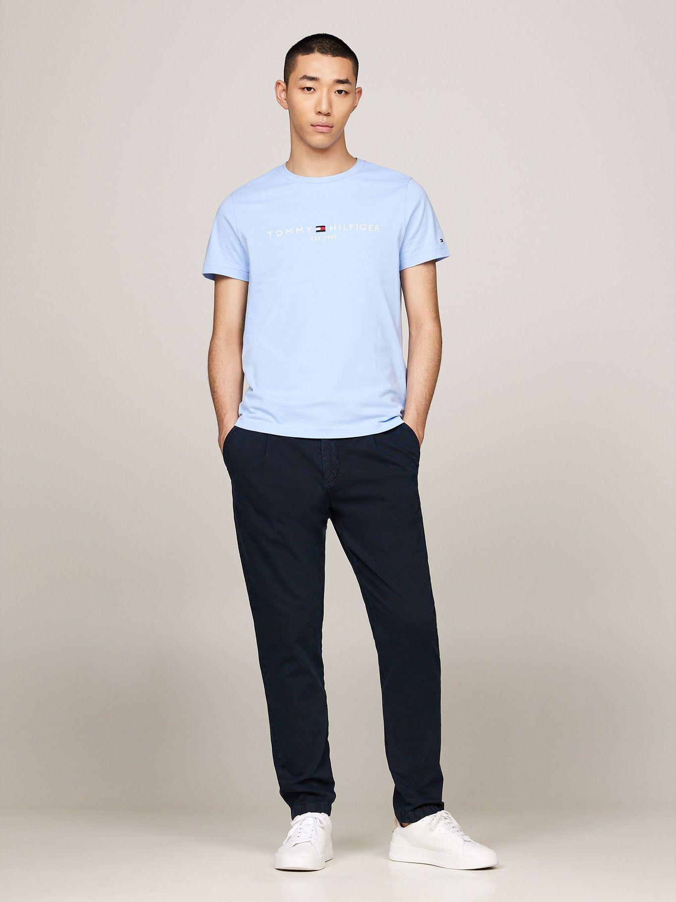 Polera Organic Con Logo Slim Fit Celeste Tommy Hilfiger-1