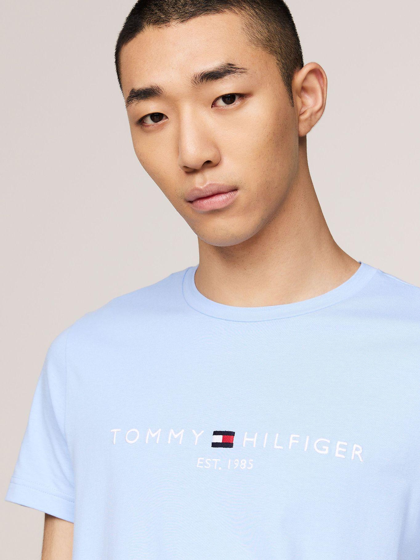 Polera Organic Con Logo Slim Fit Celeste Tommy Hilfiger-3