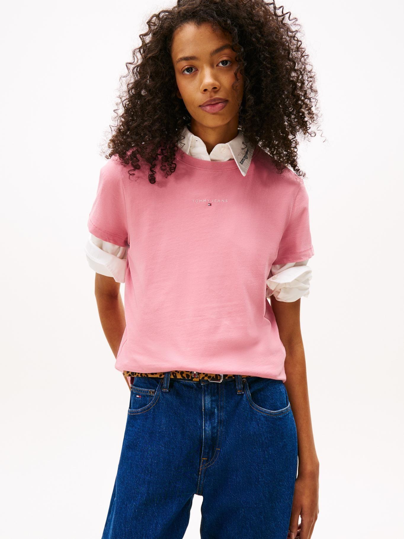 Polera Regular Fit Logo Lineal Rosado Tommy Jeans-0