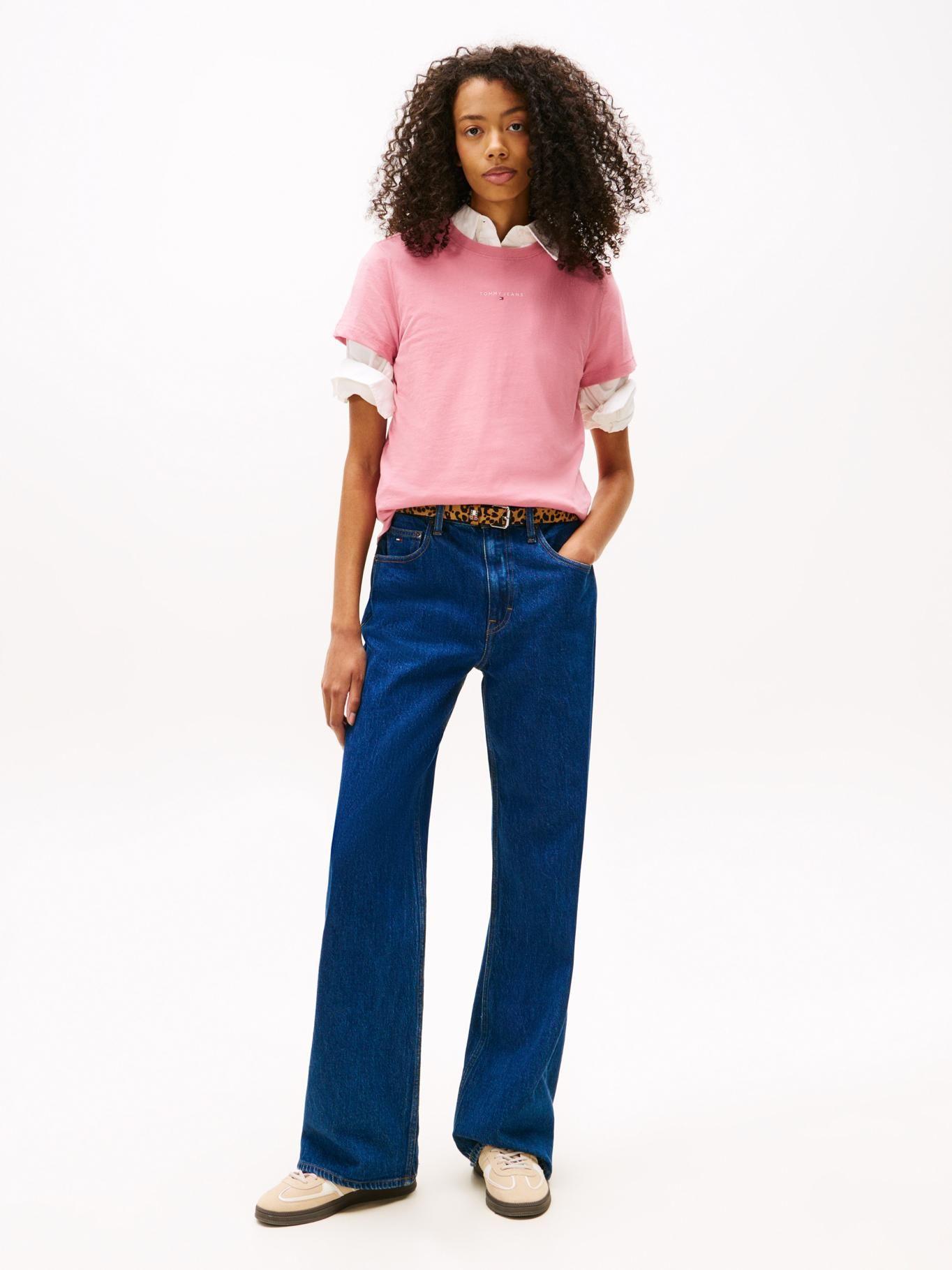 Polera Regular Fit Logo Lineal Rosado Tommy Jeans-1