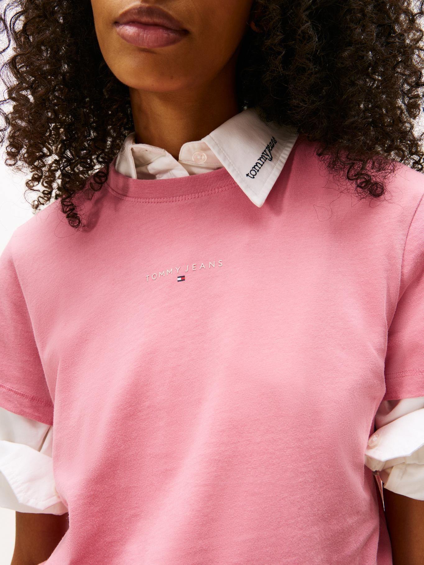 Polera Regular Fit Logo Lineal Rosado Tommy Jeans-3