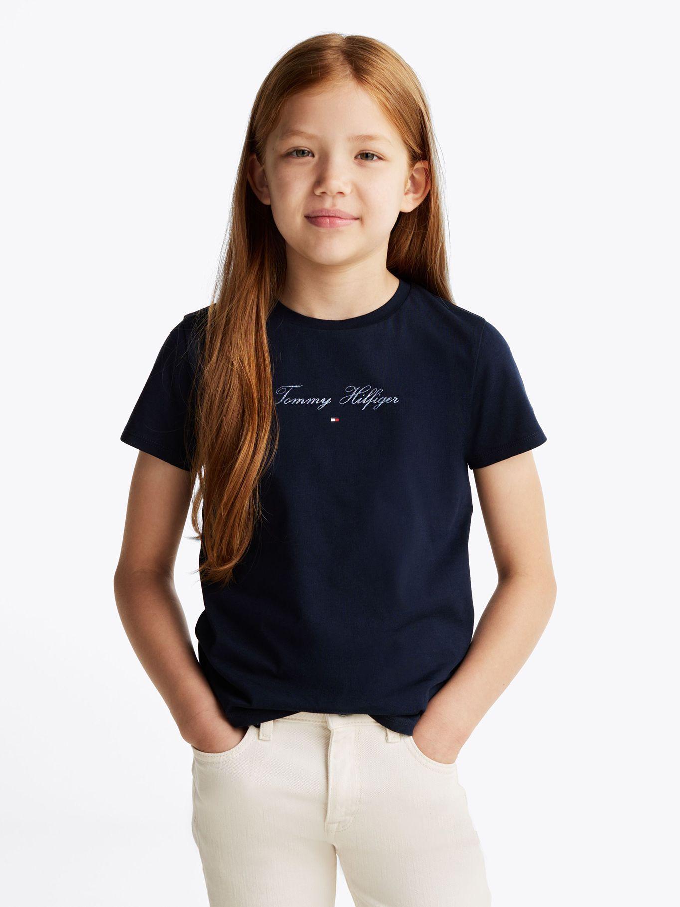 Polera De Niña Con Logo Script Azul Tommy Hilfiger-0