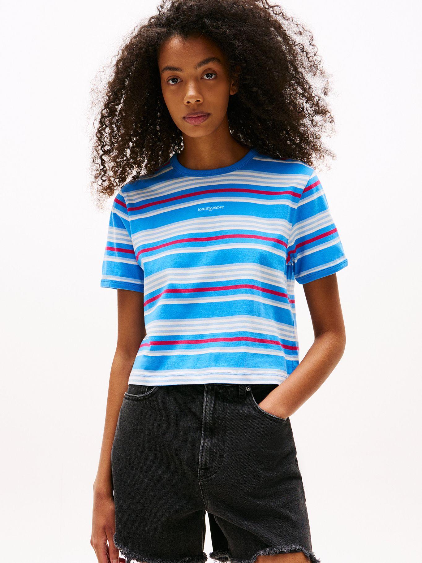 Polera De Rayas Con Logo Celeste C39 Tommy Jeans-0