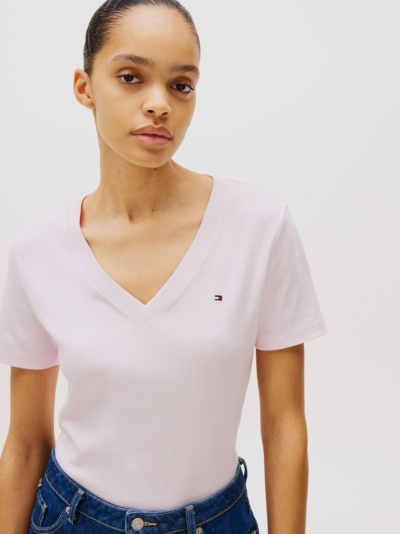 Polera A Rayas V-Neck Slim Fit Rosado Tommy Hilfiger-3