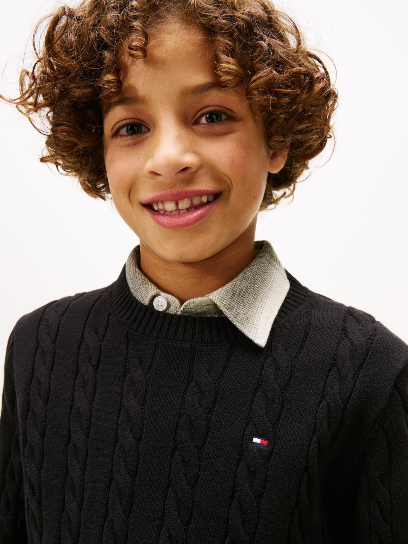 Sweater De Niño De Punto Trenzado Negro Tommy Hilfiger-3